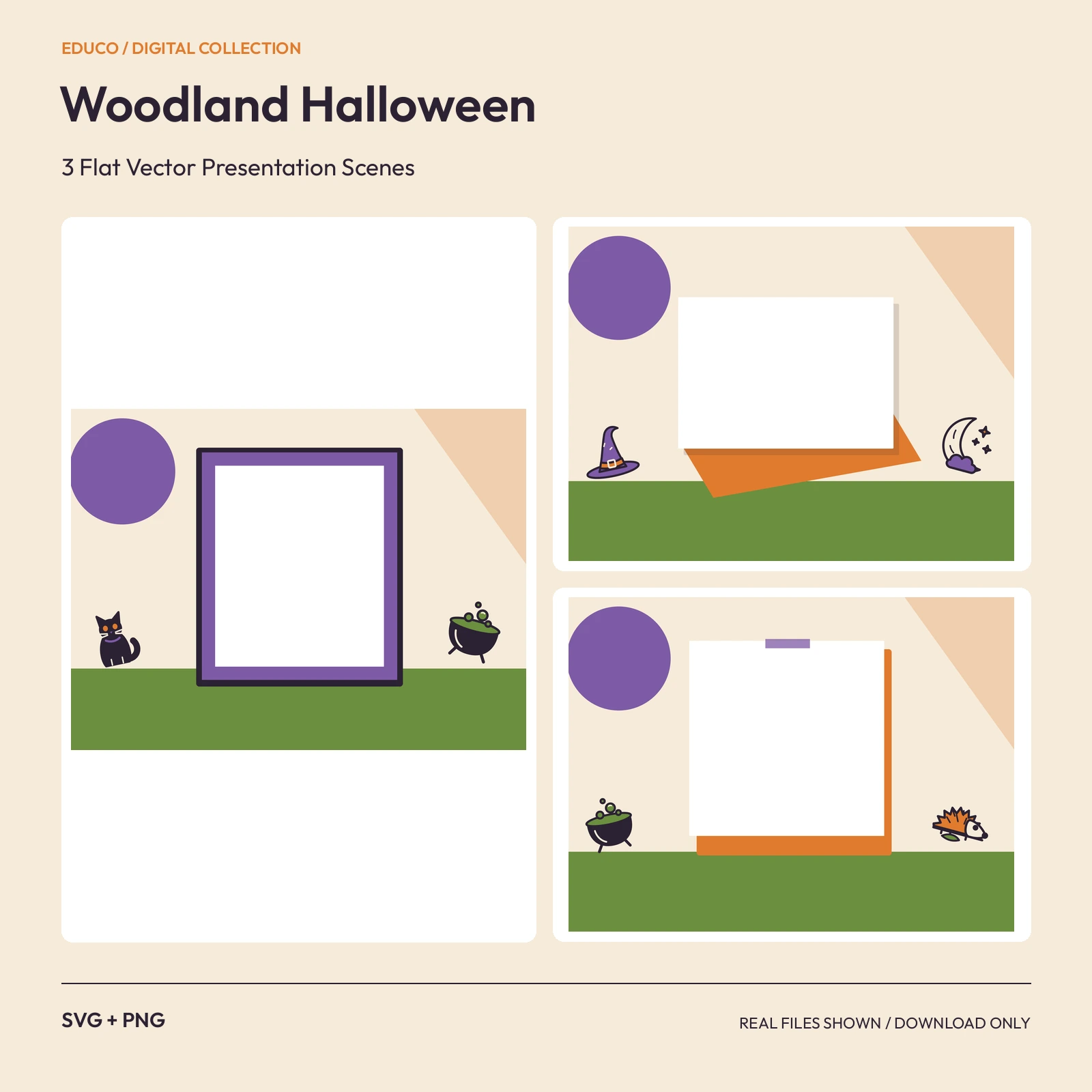 Woodland Halloween - 3 Flat Vector Presentation Scenes preview