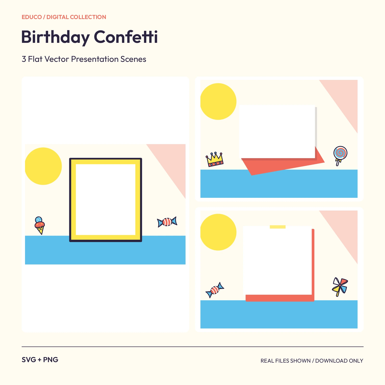 Birthday Confetti - 3 Flat Vector Presentation Scenes preview