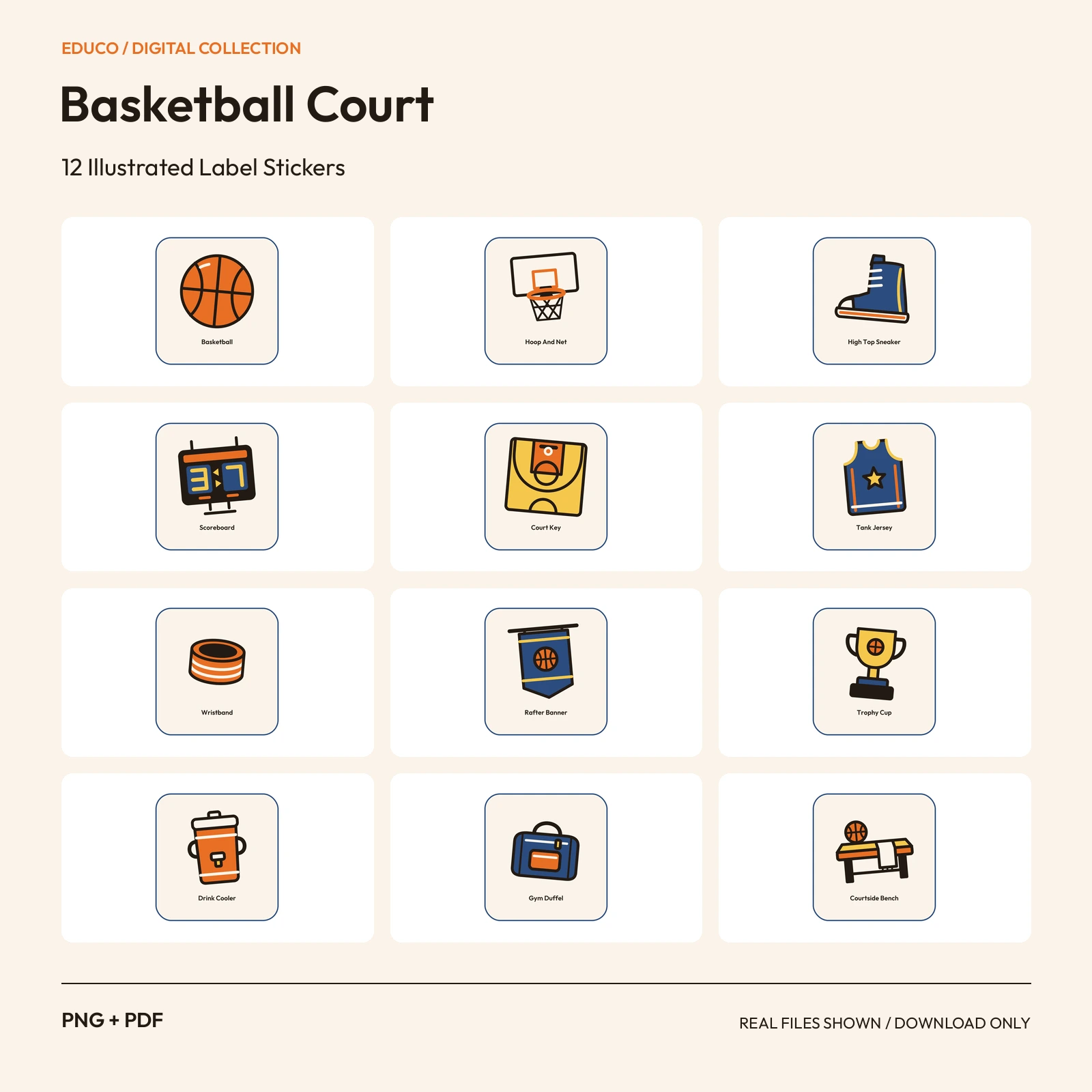 Basketball Court - 12 Illustrated Label Stickers preview