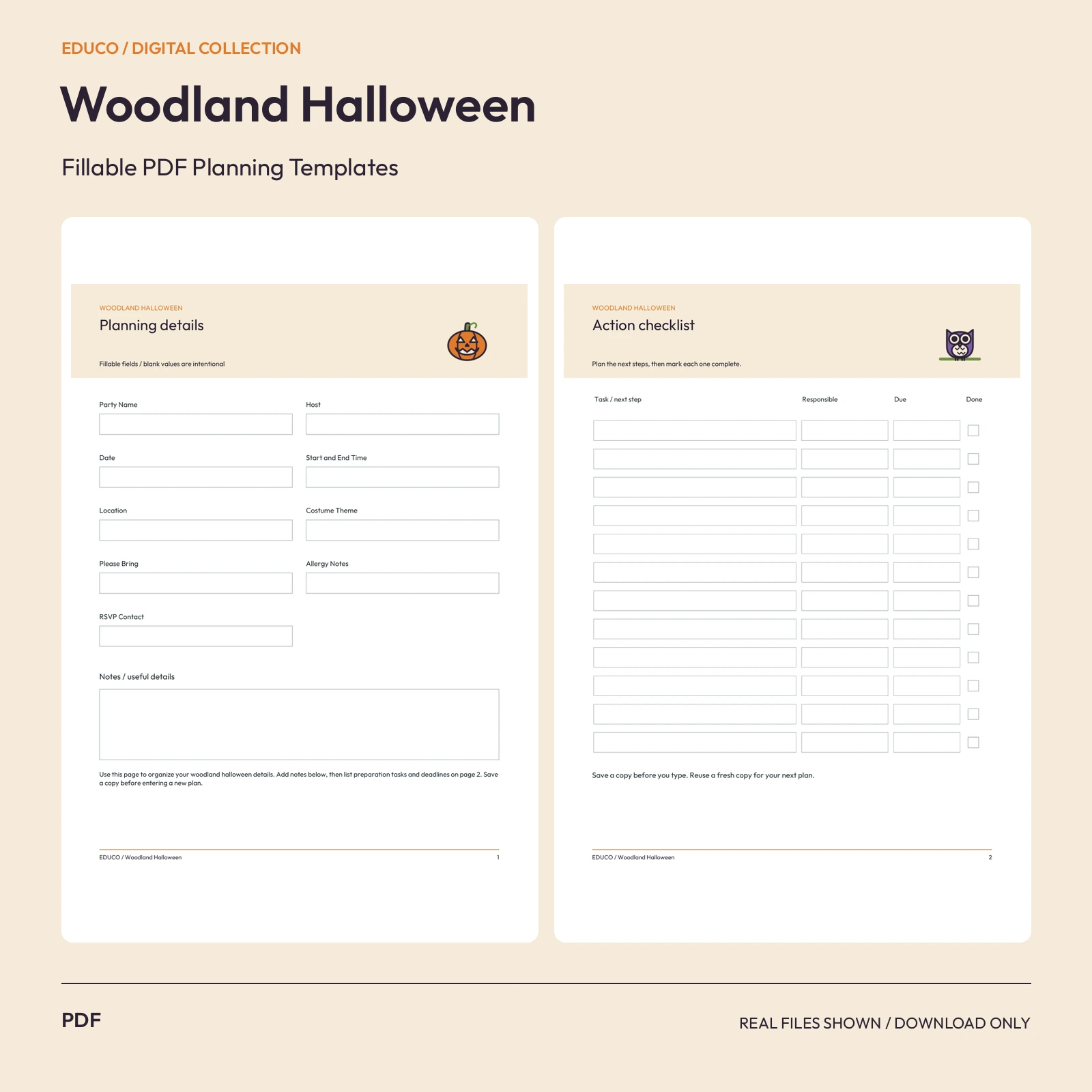 Woodland Halloween - Fillable PDF Planning Templates preview