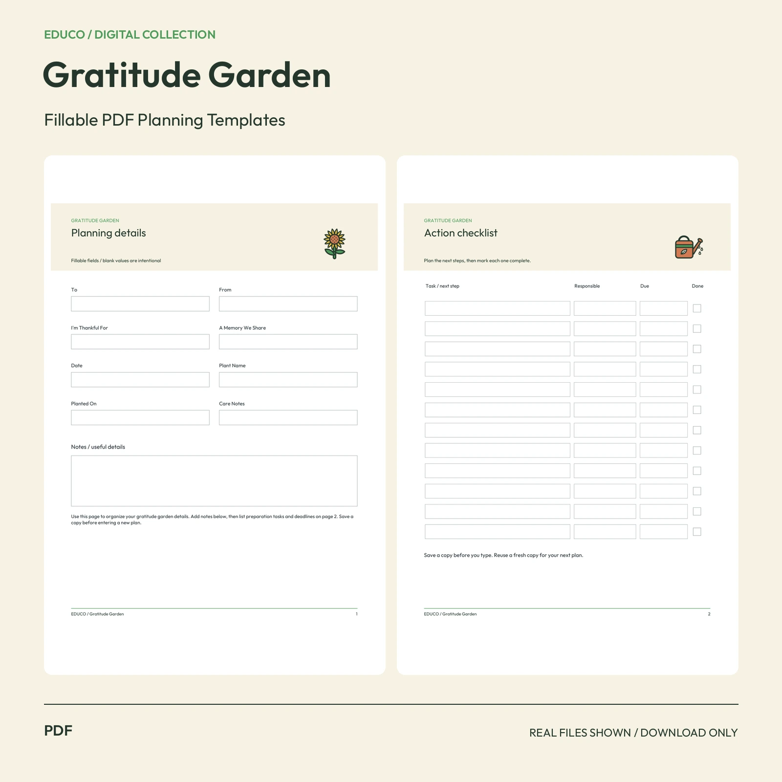 Gratitude Garden - Fillable PDF Planning Templates preview