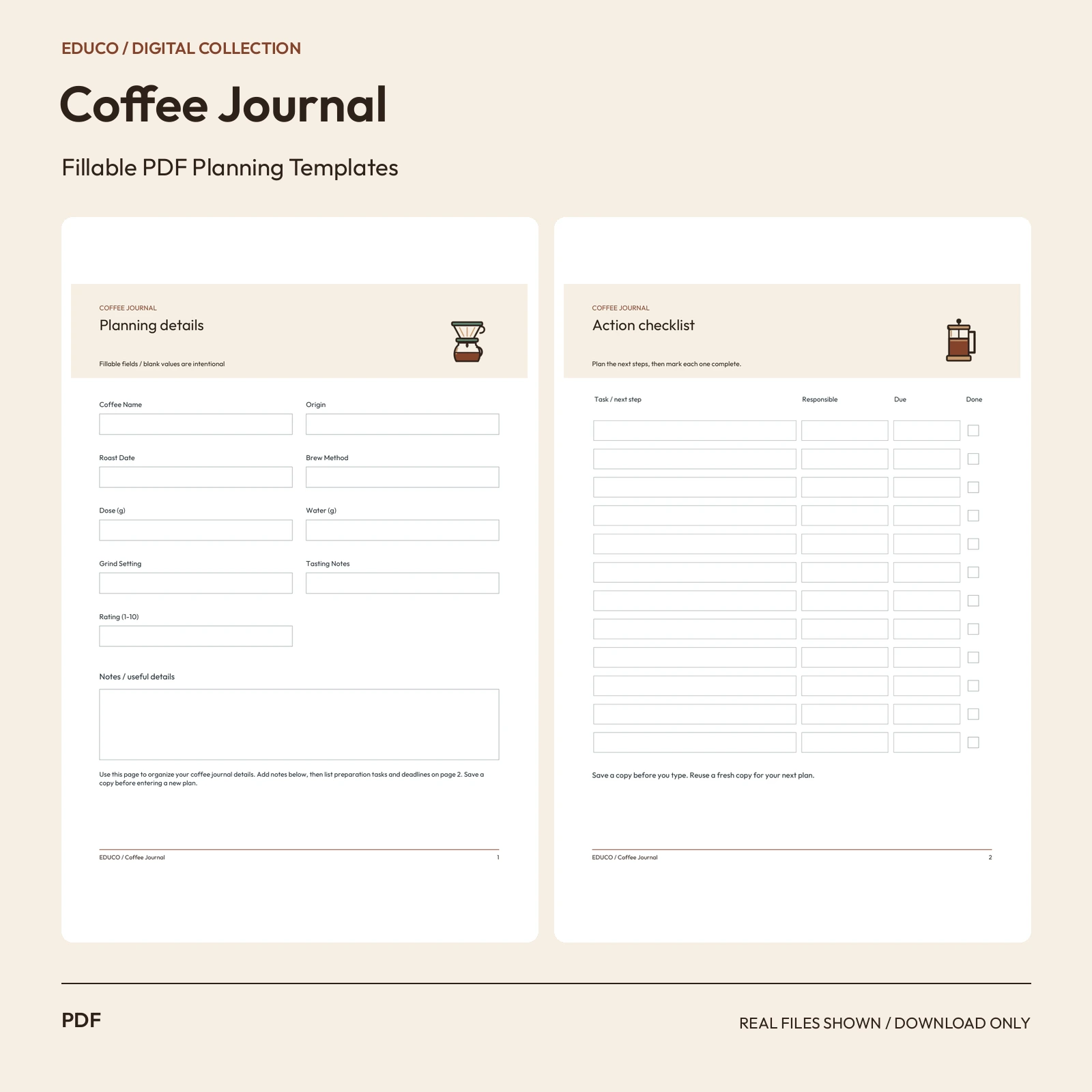 Coffee Journal - Fillable PDF Planning Templates preview