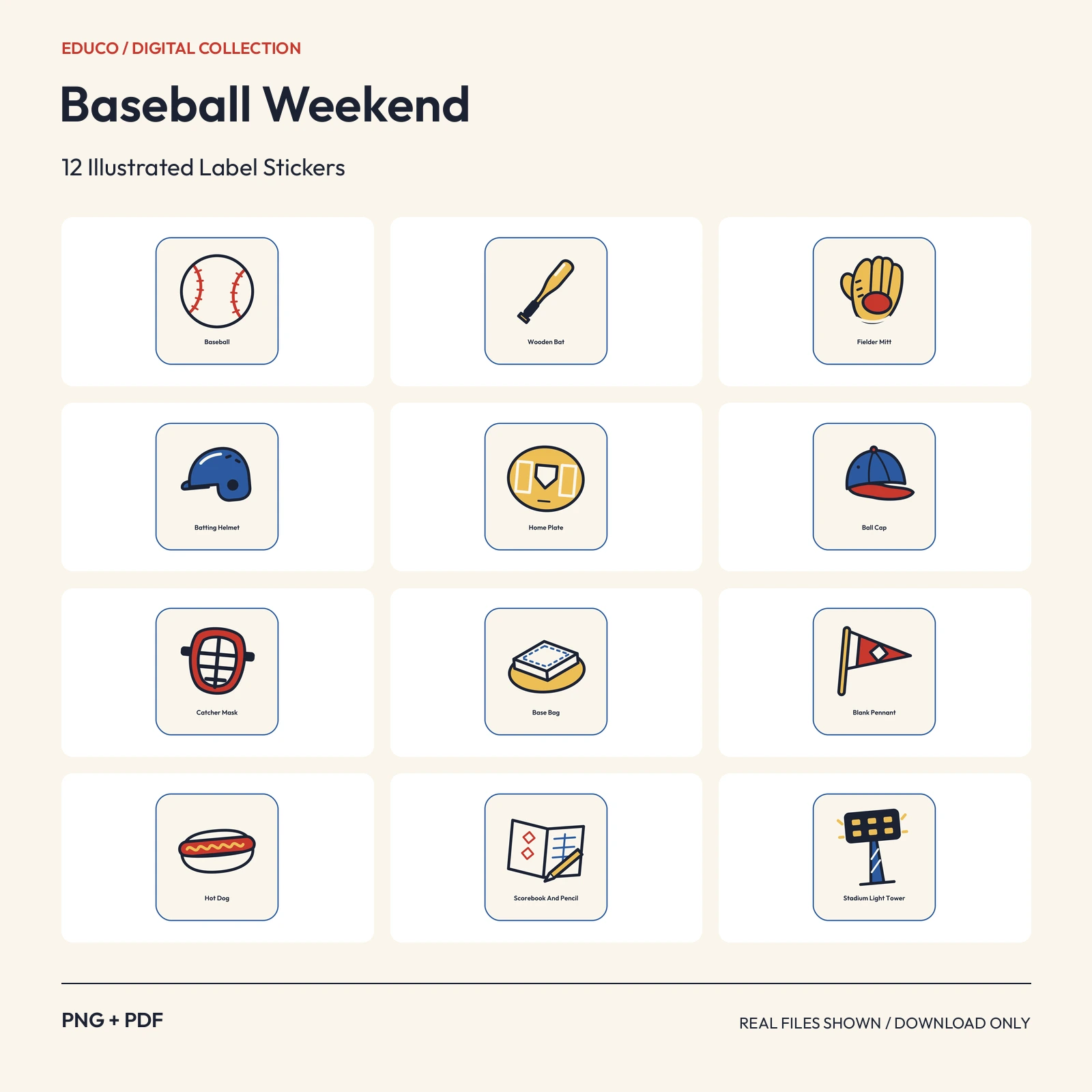 Baseball Weekend - 12 Illustrated Label Stickers preview