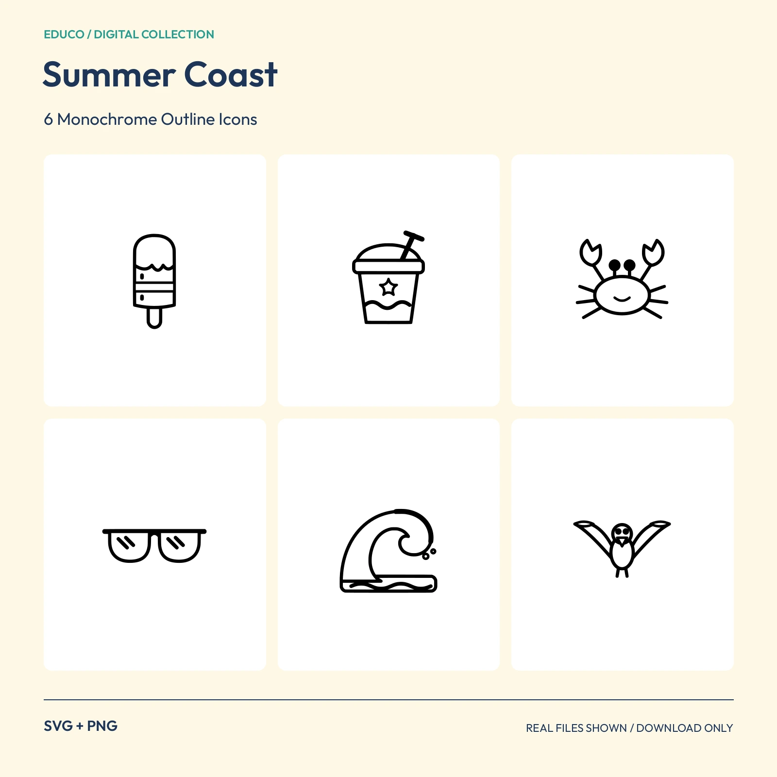 Summer Coast - 6 Monochrome Outline Icons preview