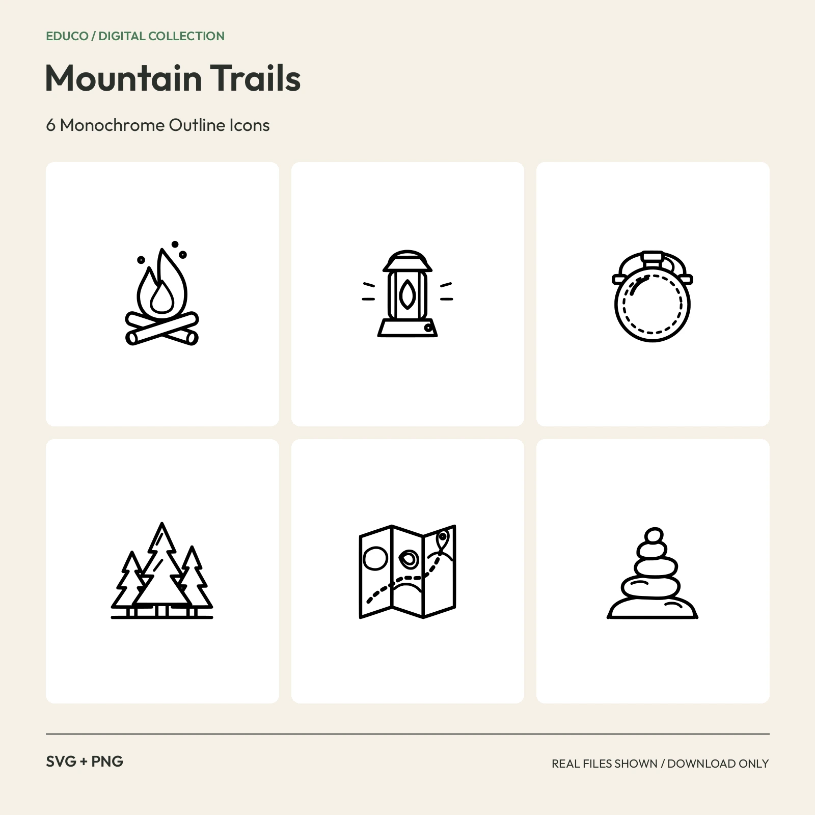 Mountain Trails - 6 Monochrome Outline Icons preview