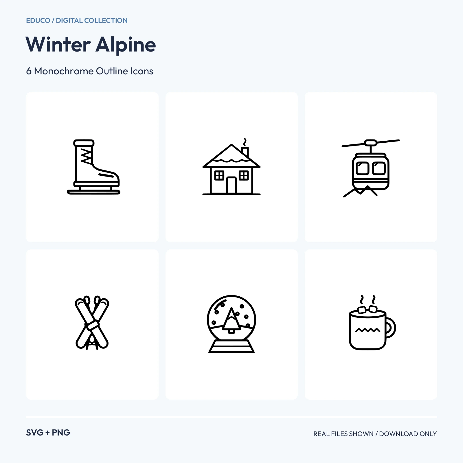 Winter Alpine - 6 Monochrome Outline Icons preview