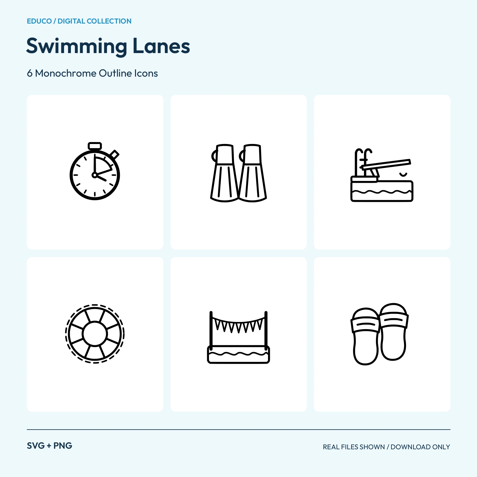 Swimming Lanes - 6 Monochrome Outline Icons preview