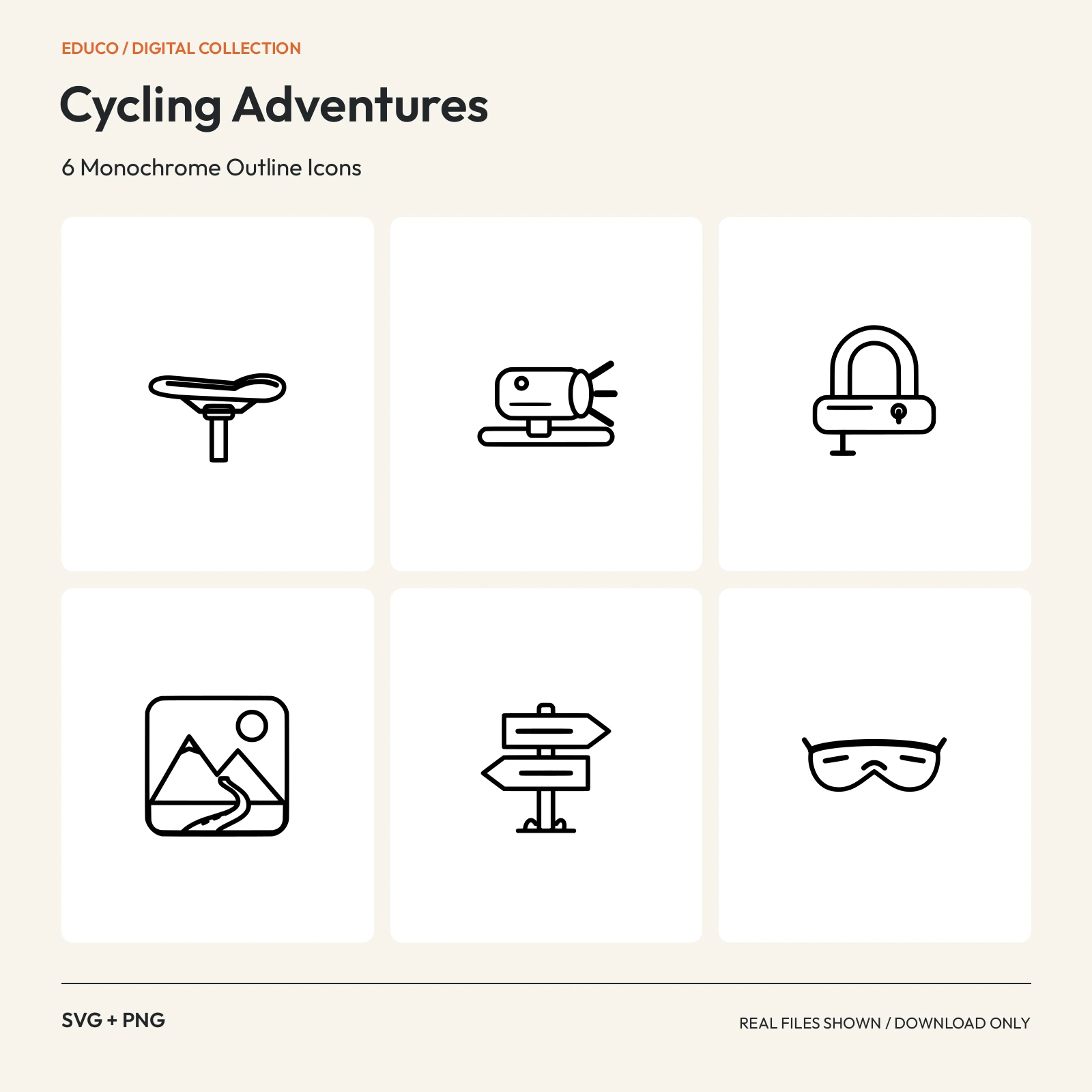 Cycling Adventures - 6 Monochrome Outline Icons preview