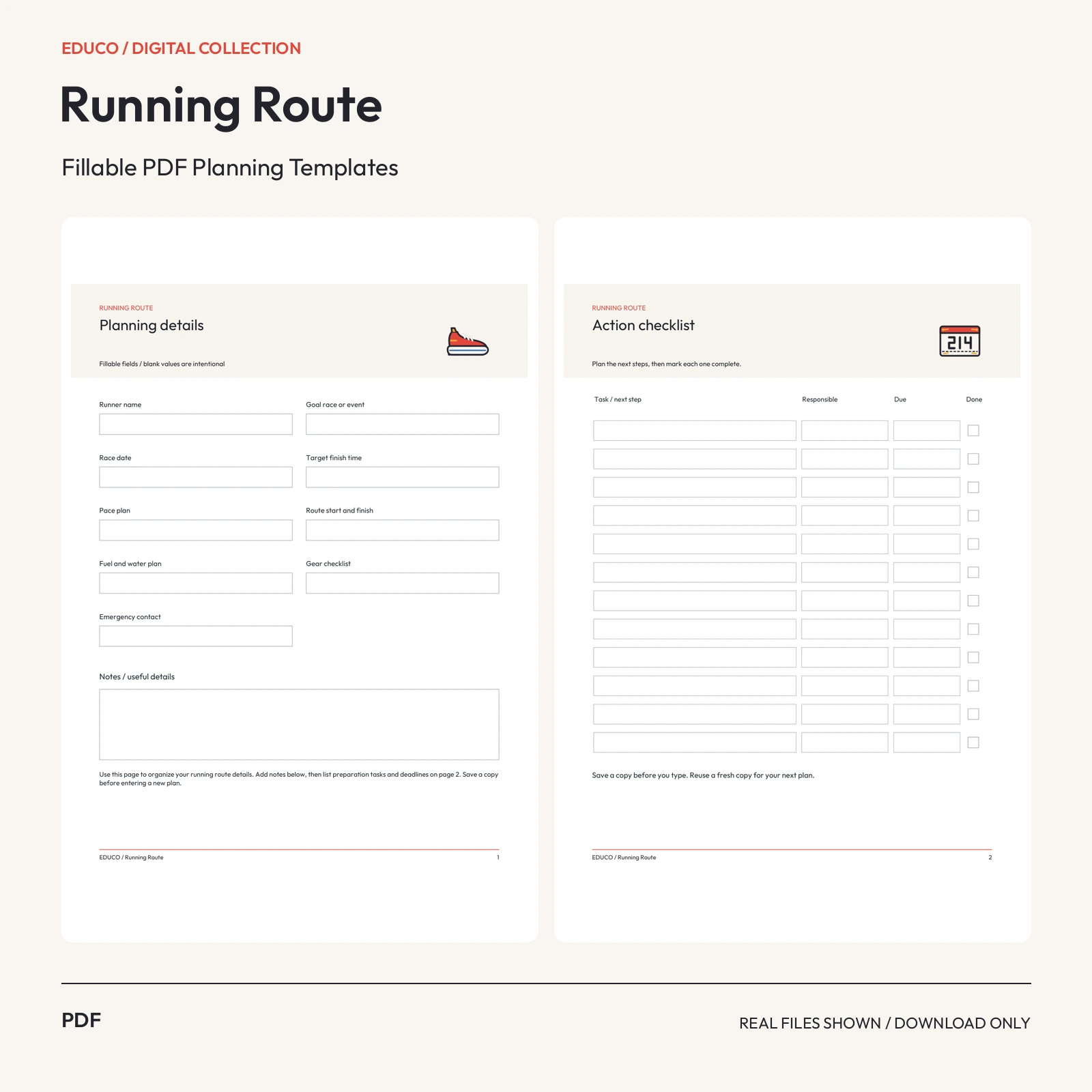 Running Route - Fillable PDF Planning Templates preview