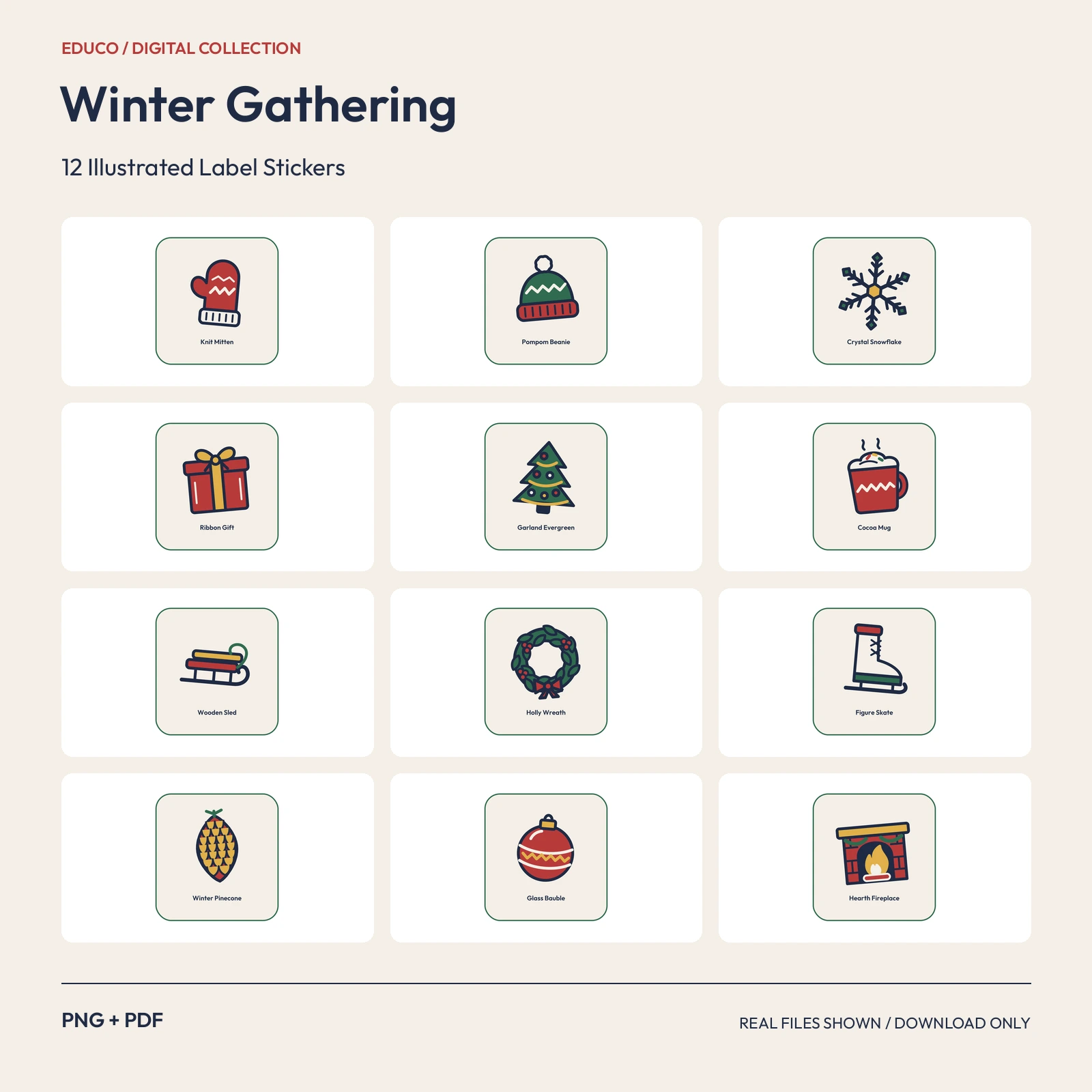 Winter Gathering - 12 Illustrated Label Stickers preview