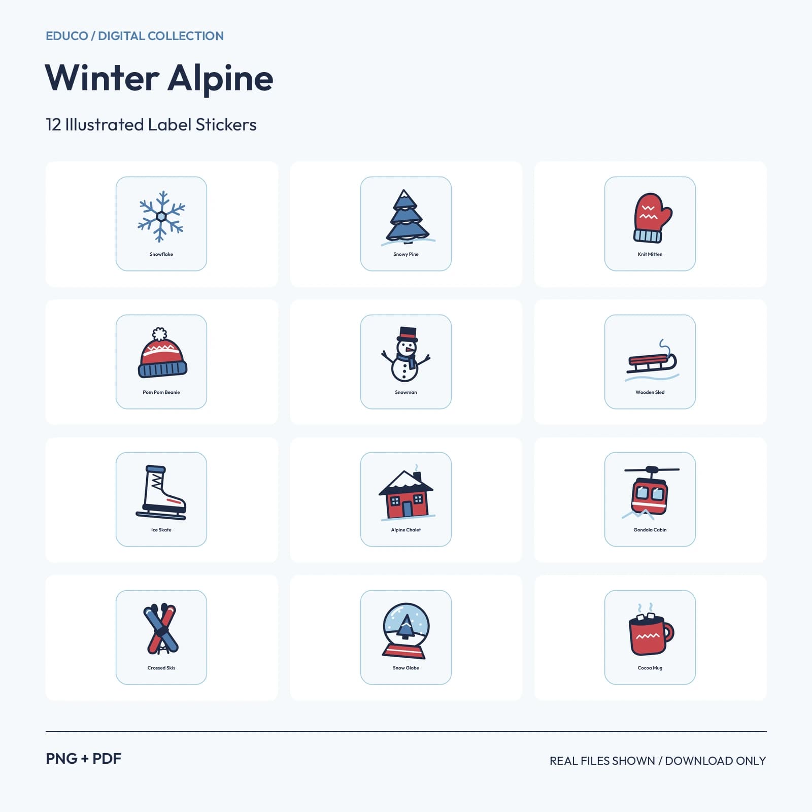 Winter Alpine - 12 Illustrated Label Stickers preview