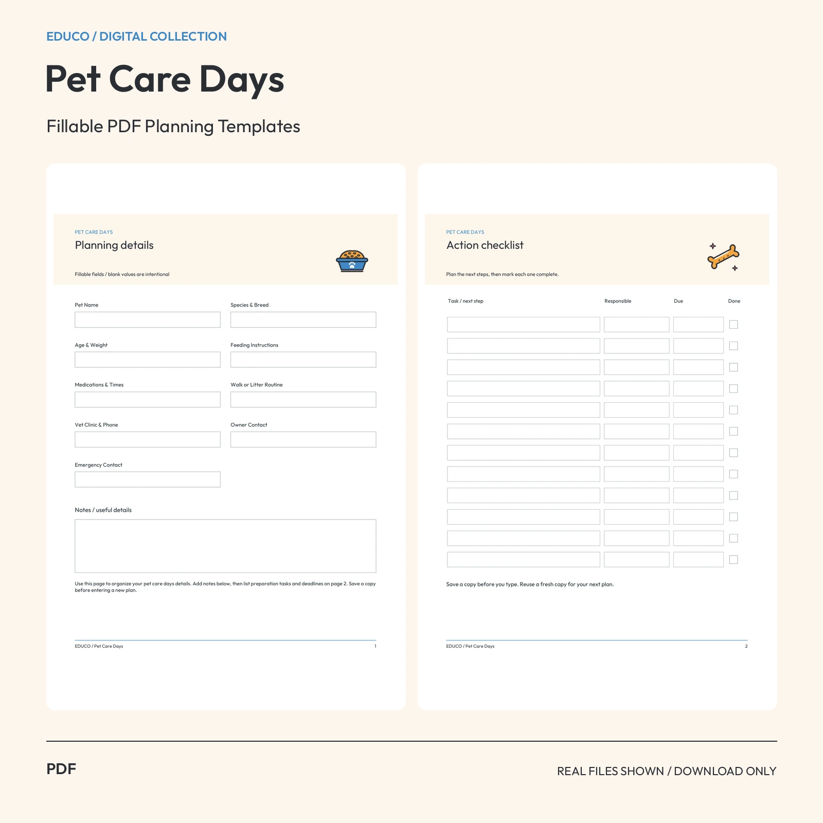 Pet Care Days - Fillable PDF Planning Templates preview