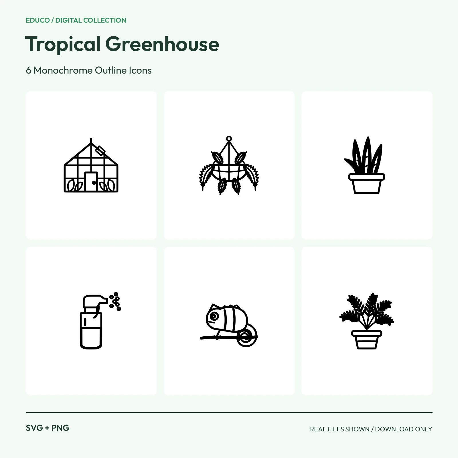 Tropical Greenhouse - 6 Monochrome Outline Icons preview