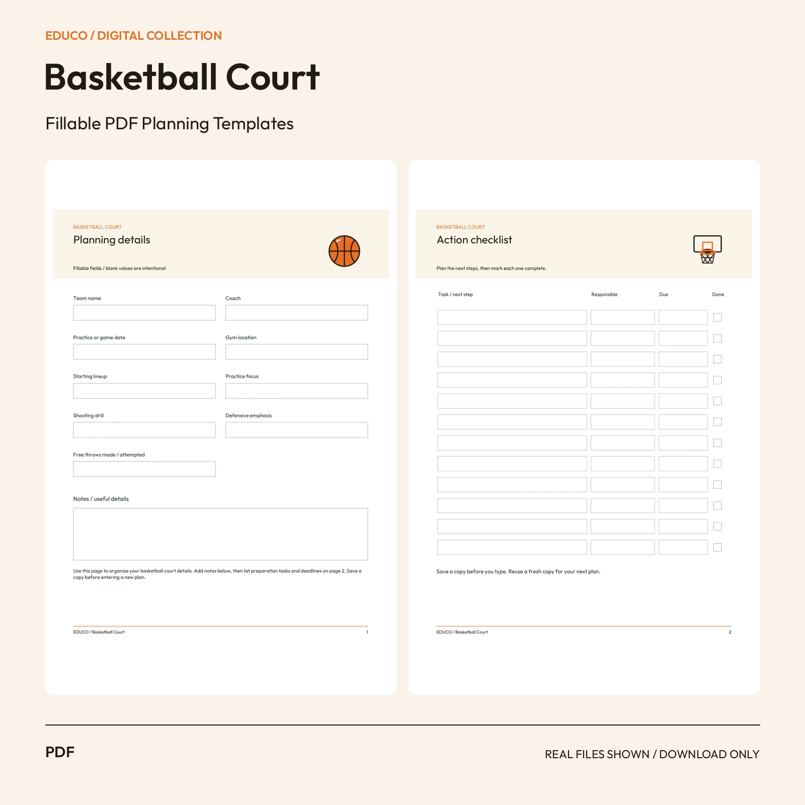 Basketball Court - Fillable PDF Planning Templates preview
