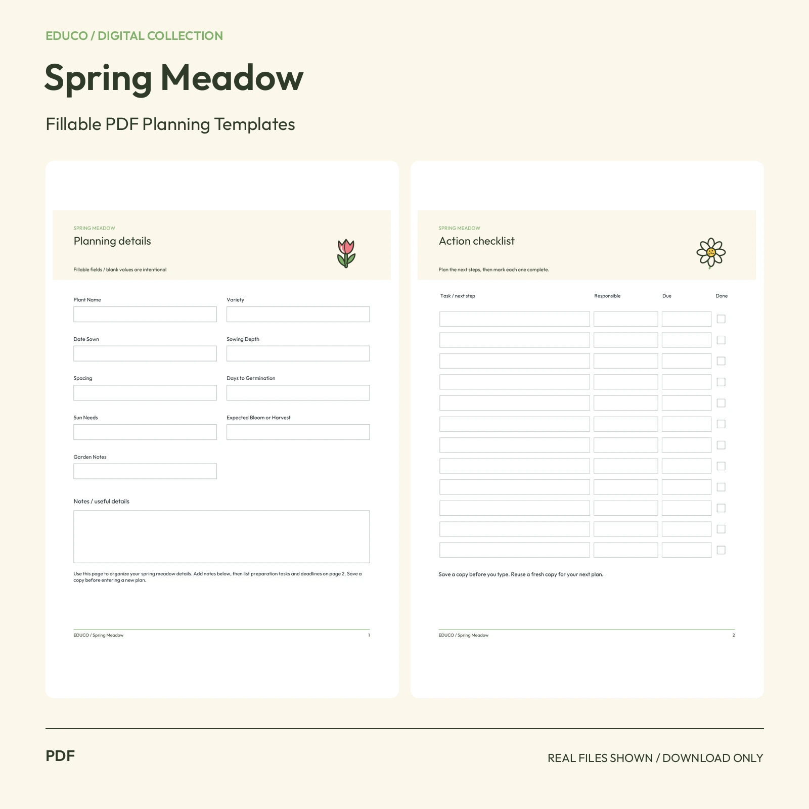 Spring Meadow - Fillable PDF Planning Templates preview