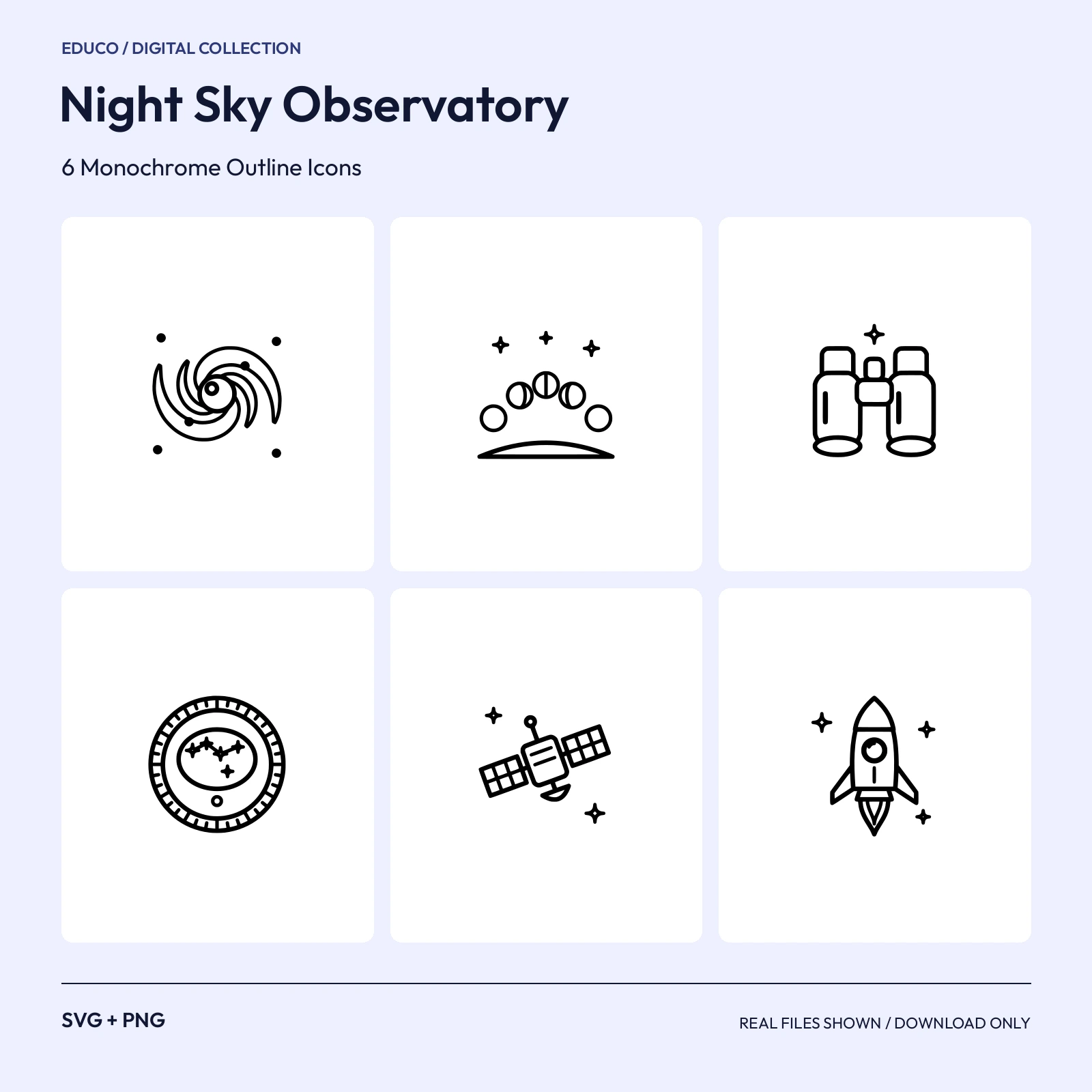Night Sky Observatory - 6 Monochrome Outline Icons preview
