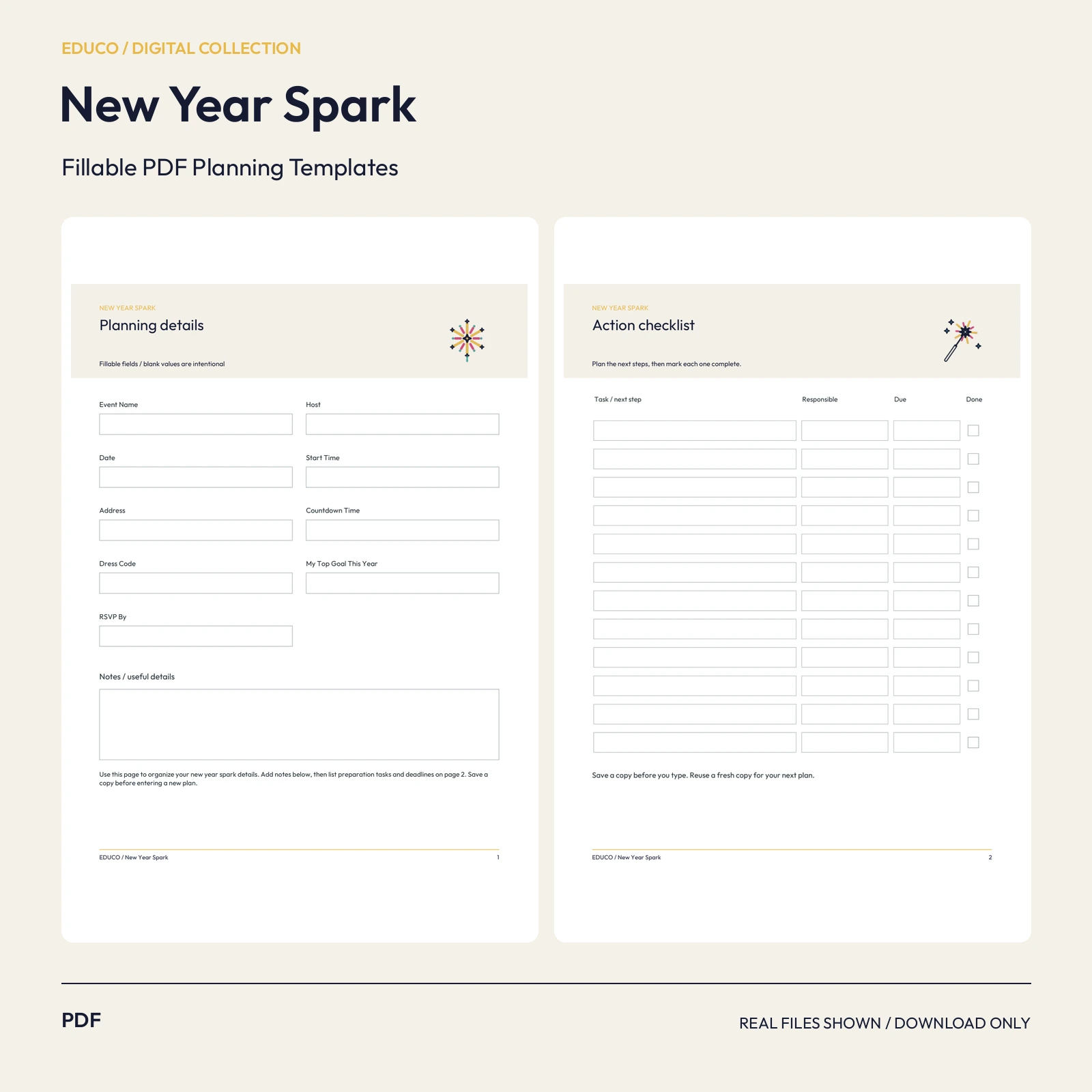 New Year Spark - Fillable PDF Planning Templates preview