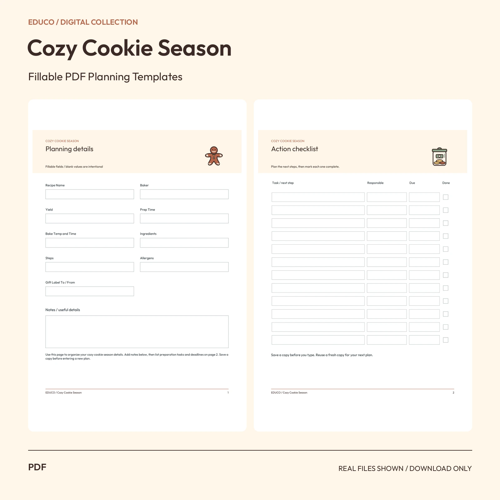 Cozy Cookie Season - Fillable PDF Planning Templates preview