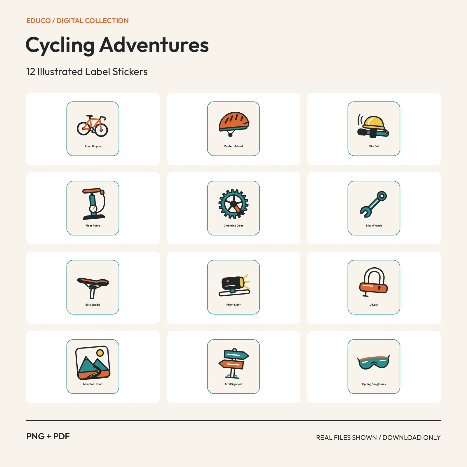 Cycling Adventures - 12 Illustrated Label Stickers preview