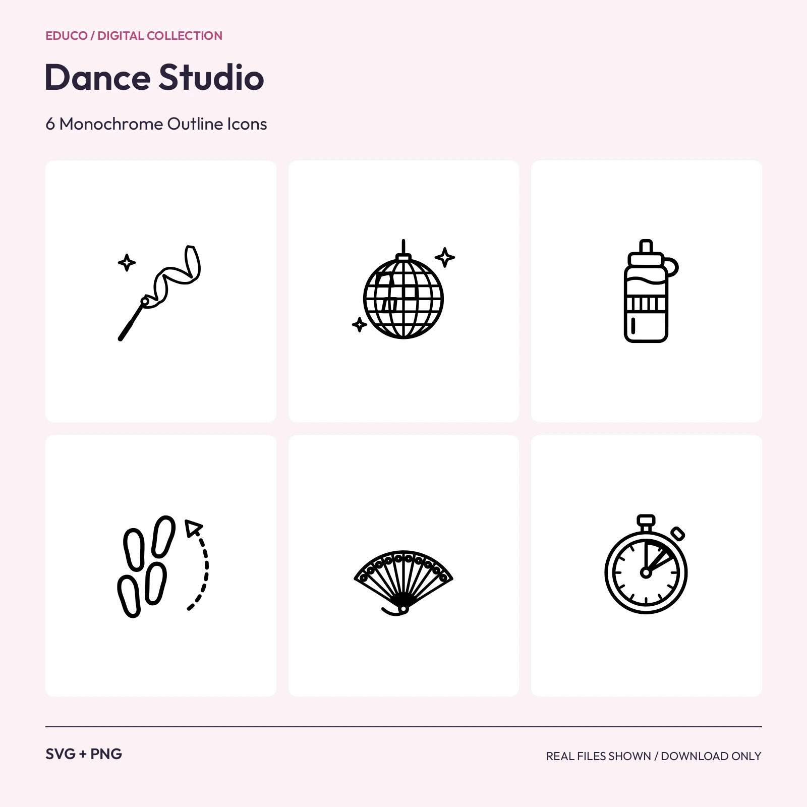 Dance Studio - 6 Monochrome Outline Icons preview