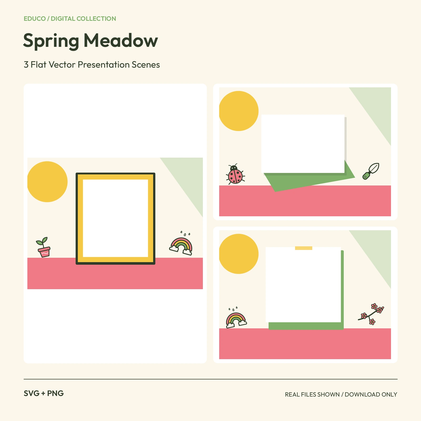 Spring Meadow - 3 Flat Vector Presentation Scenes preview