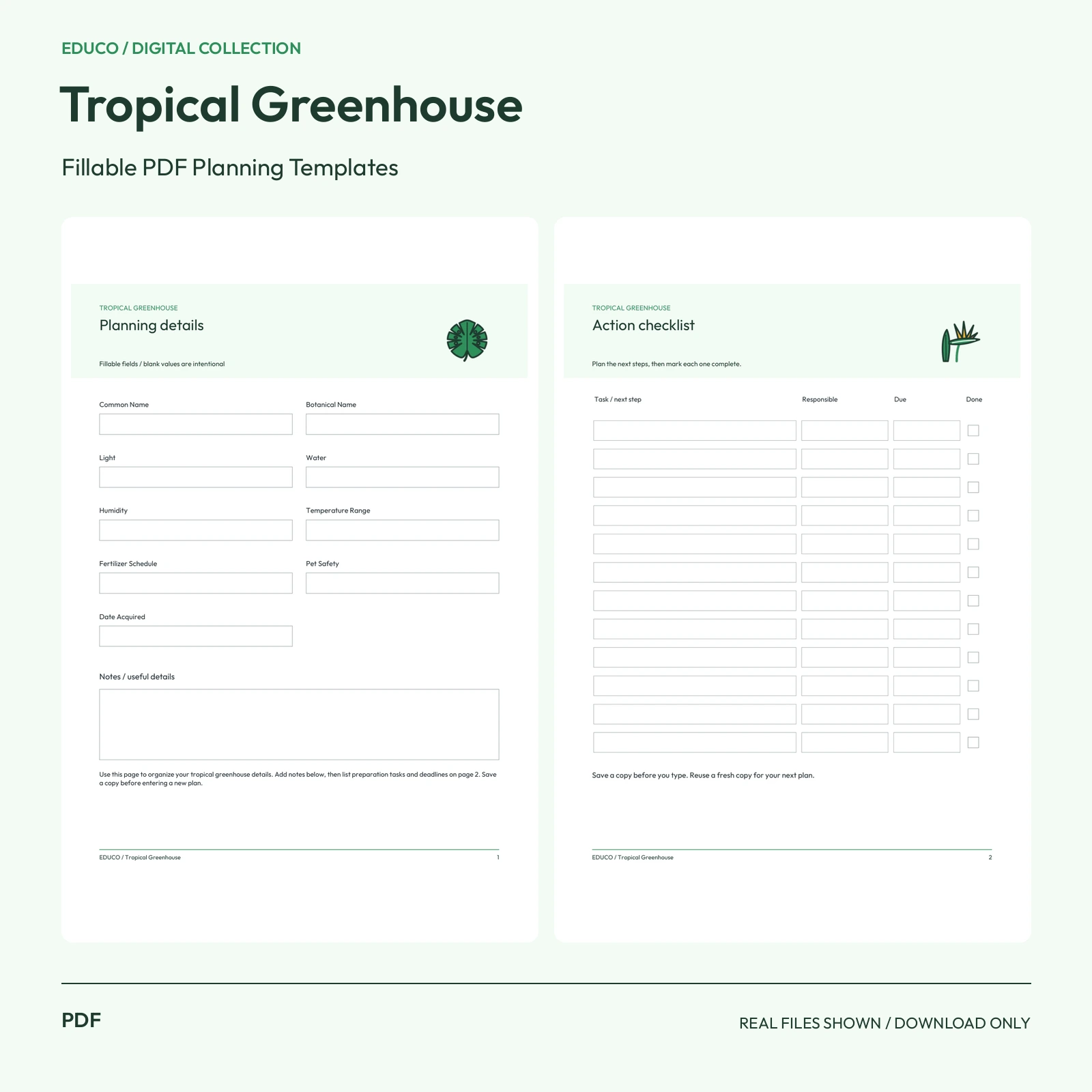 Tropical Greenhouse - Fillable PDF Planning Templates preview