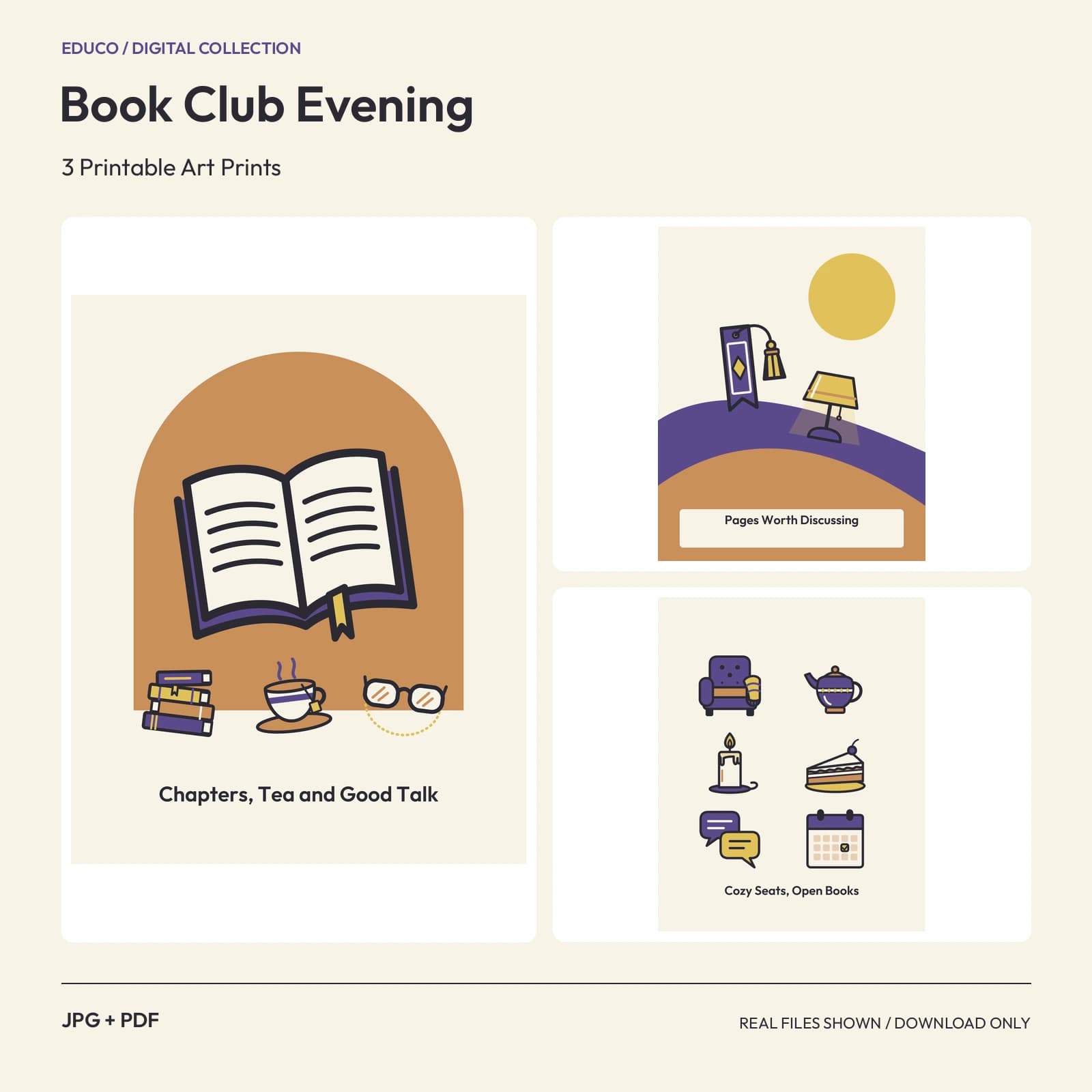Book Club Evening - 3 Printable Art Prints preview