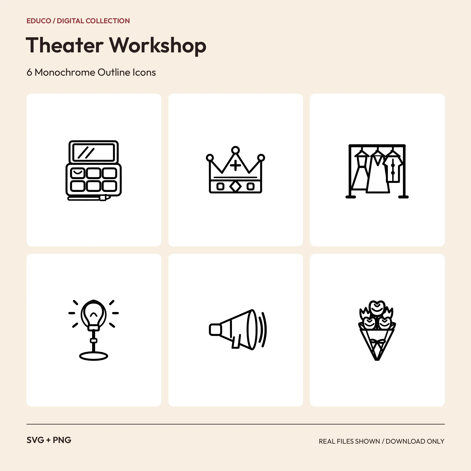 Theater Workshop - 6 Monochrome Outline Icons preview