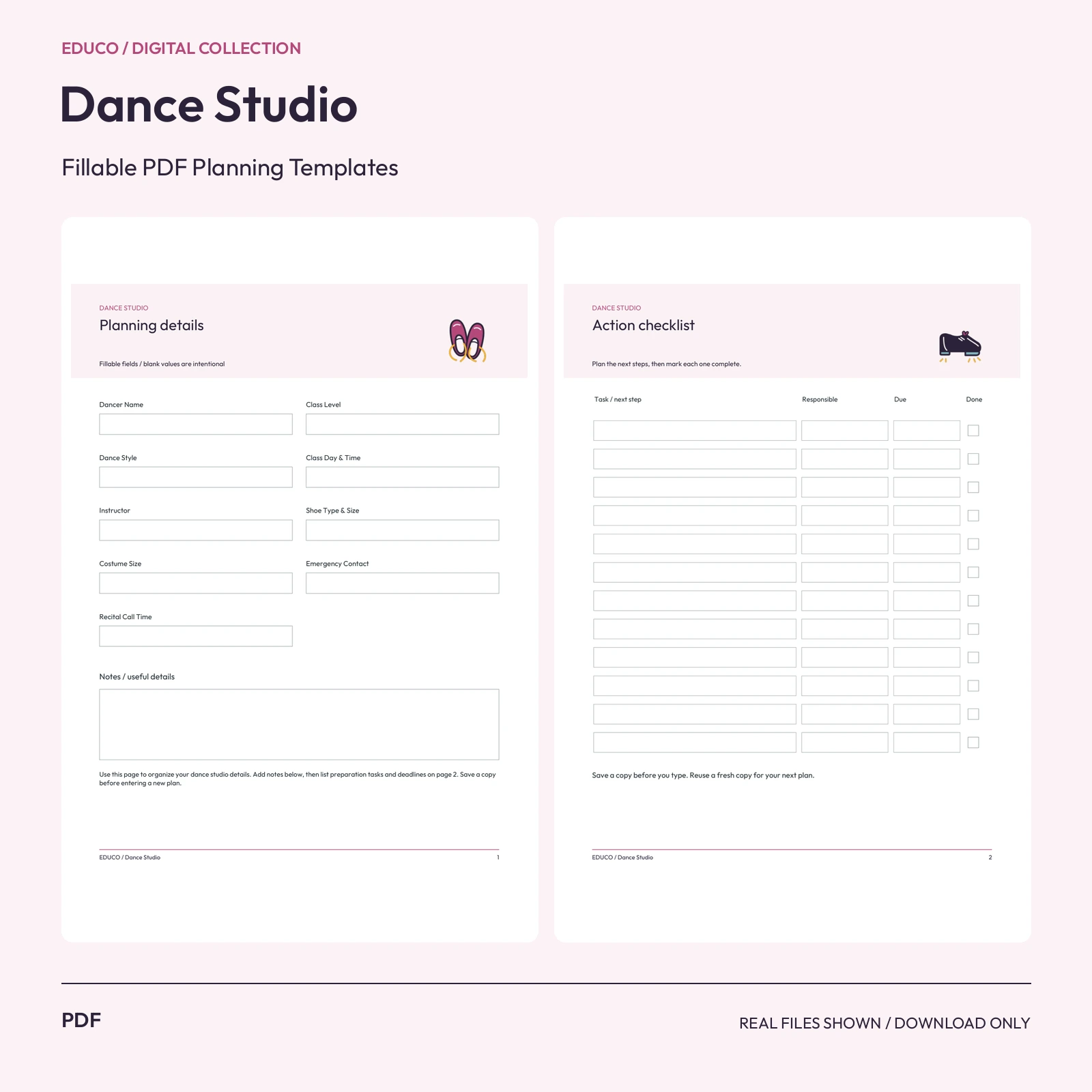 Dance Studio - Fillable PDF Planning Templates preview