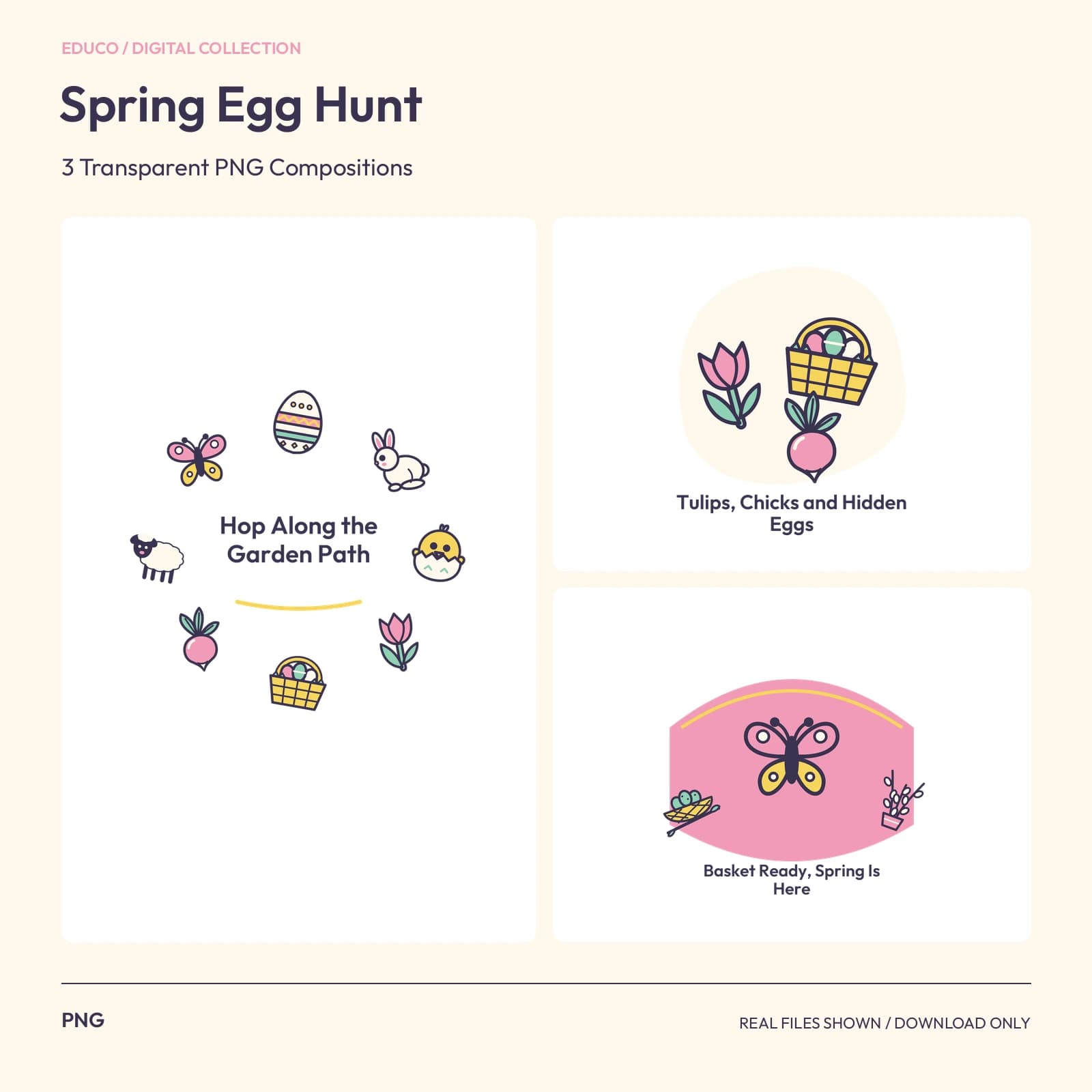 Spring Egg Hunt - 3 Transparent PNG Compositions preview