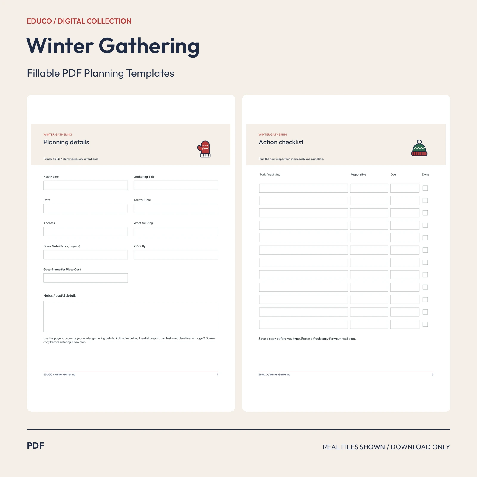Winter Gathering - Fillable PDF Planning Templates preview