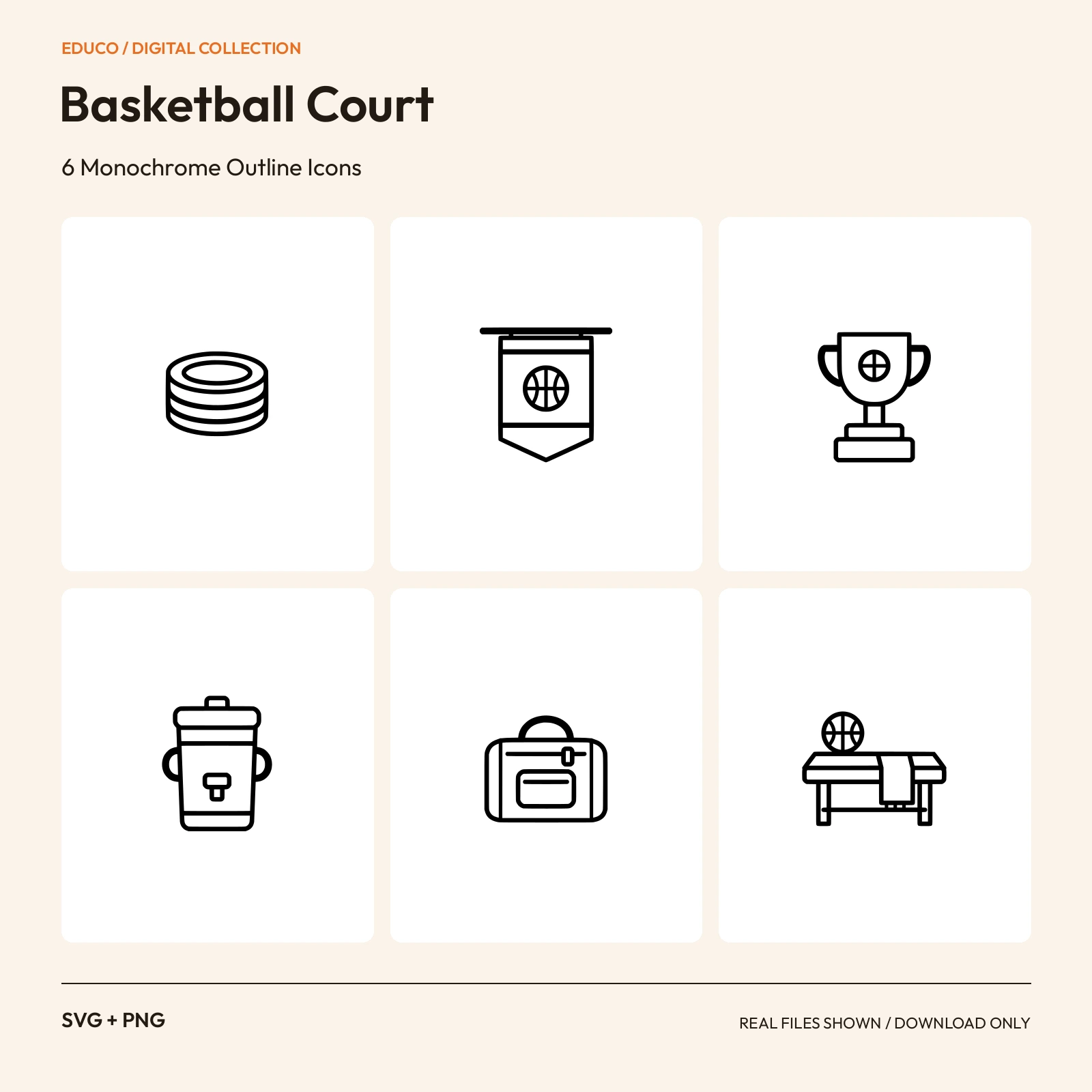 Basketball Court - 6 Monochrome Outline Icons preview