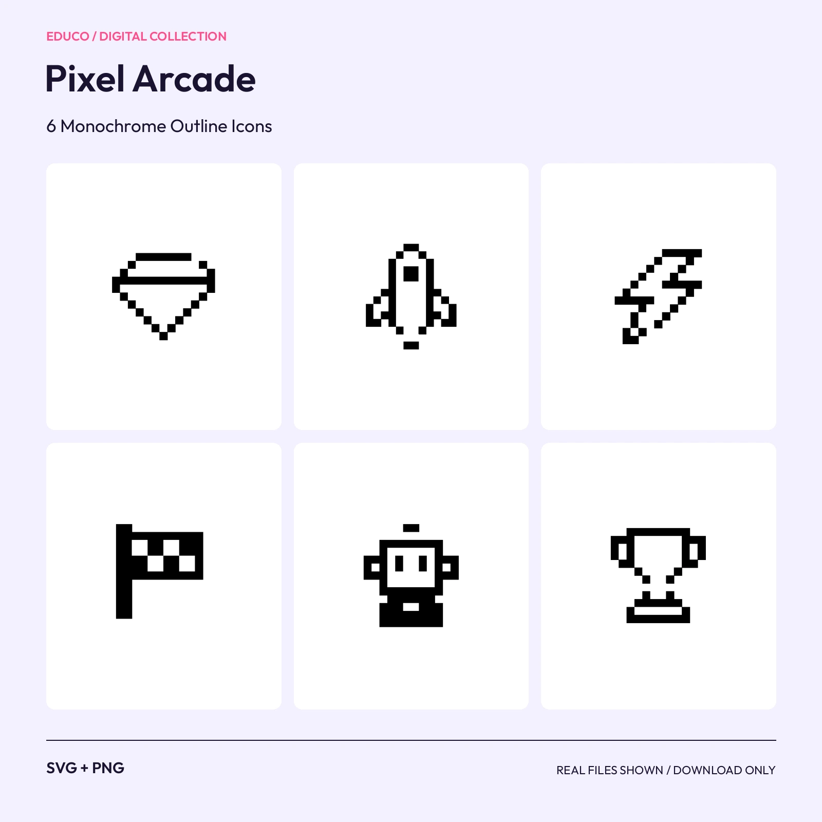 Pixel Arcade - 6 Monochrome Outline Icons preview