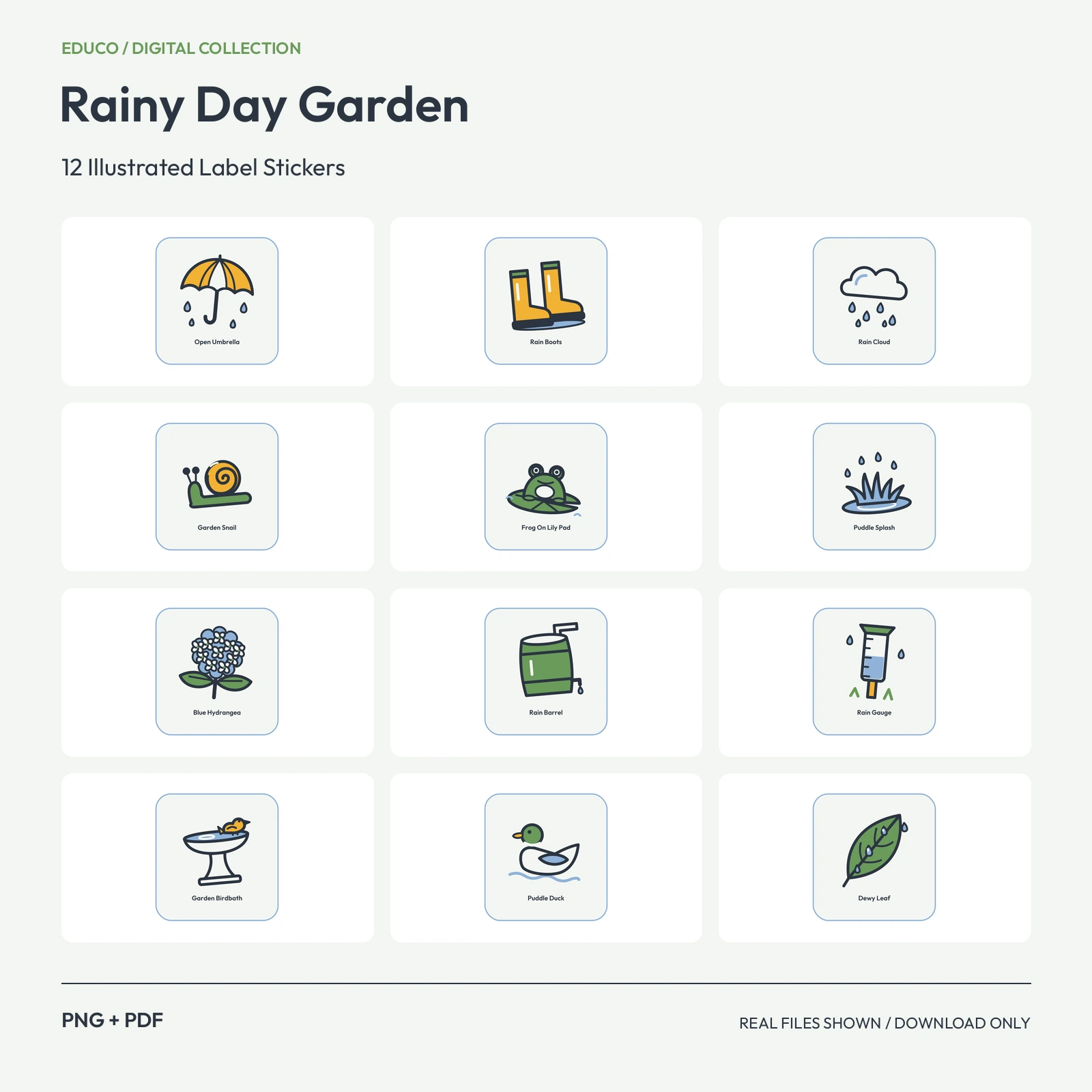 Rainy Day Garden - 12 Illustrated Label Stickers preview