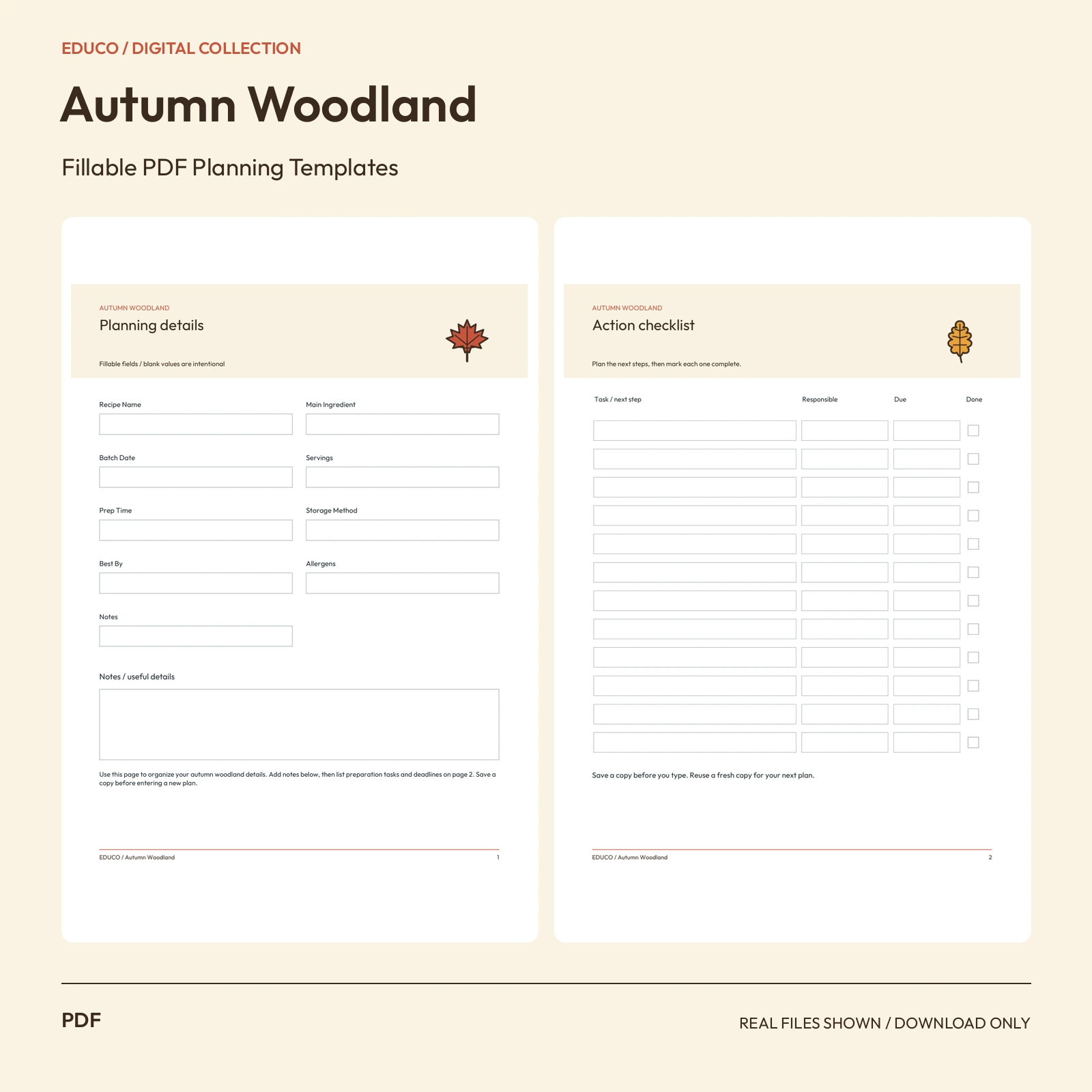 Autumn Woodland - Fillable PDF Planning Templates preview