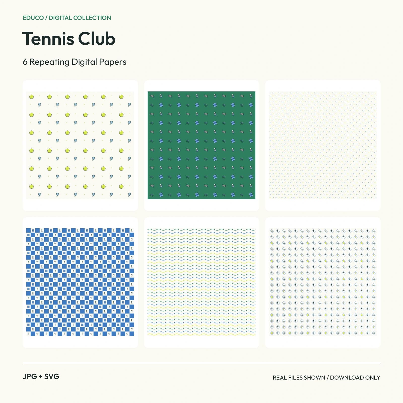 Tennis Club - 6 Repeating Digital Papers preview