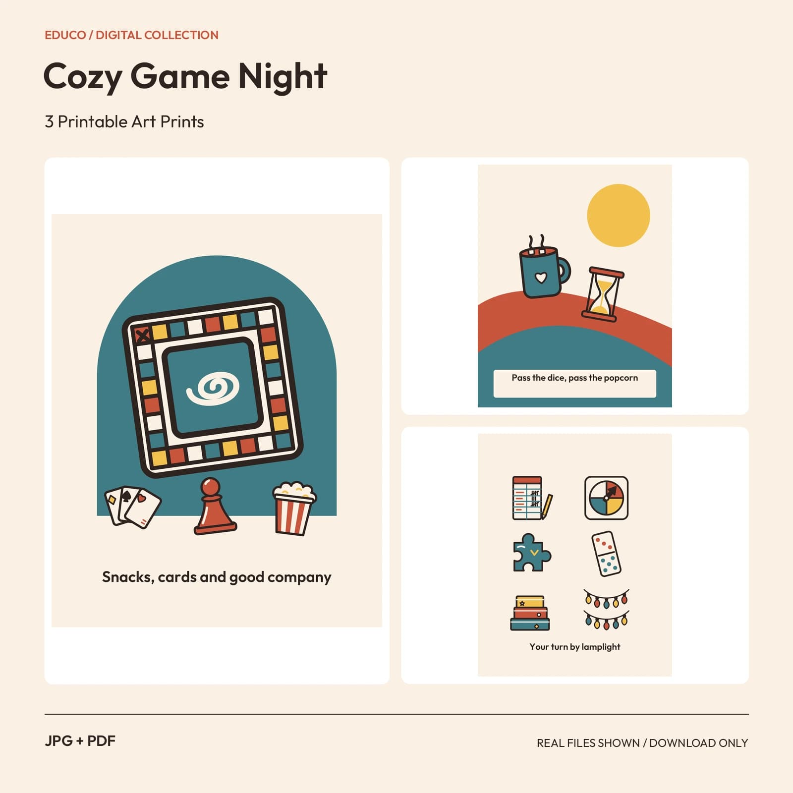 Cozy Game Night - 3 Printable Art Prints preview