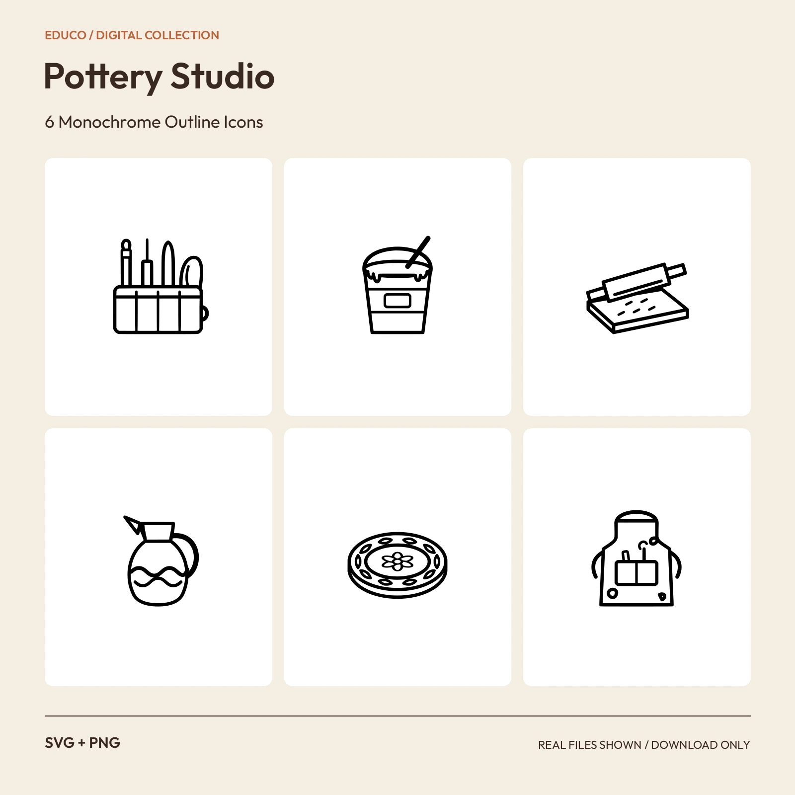 Pottery Studio - 6 Monochrome Outline Icons preview