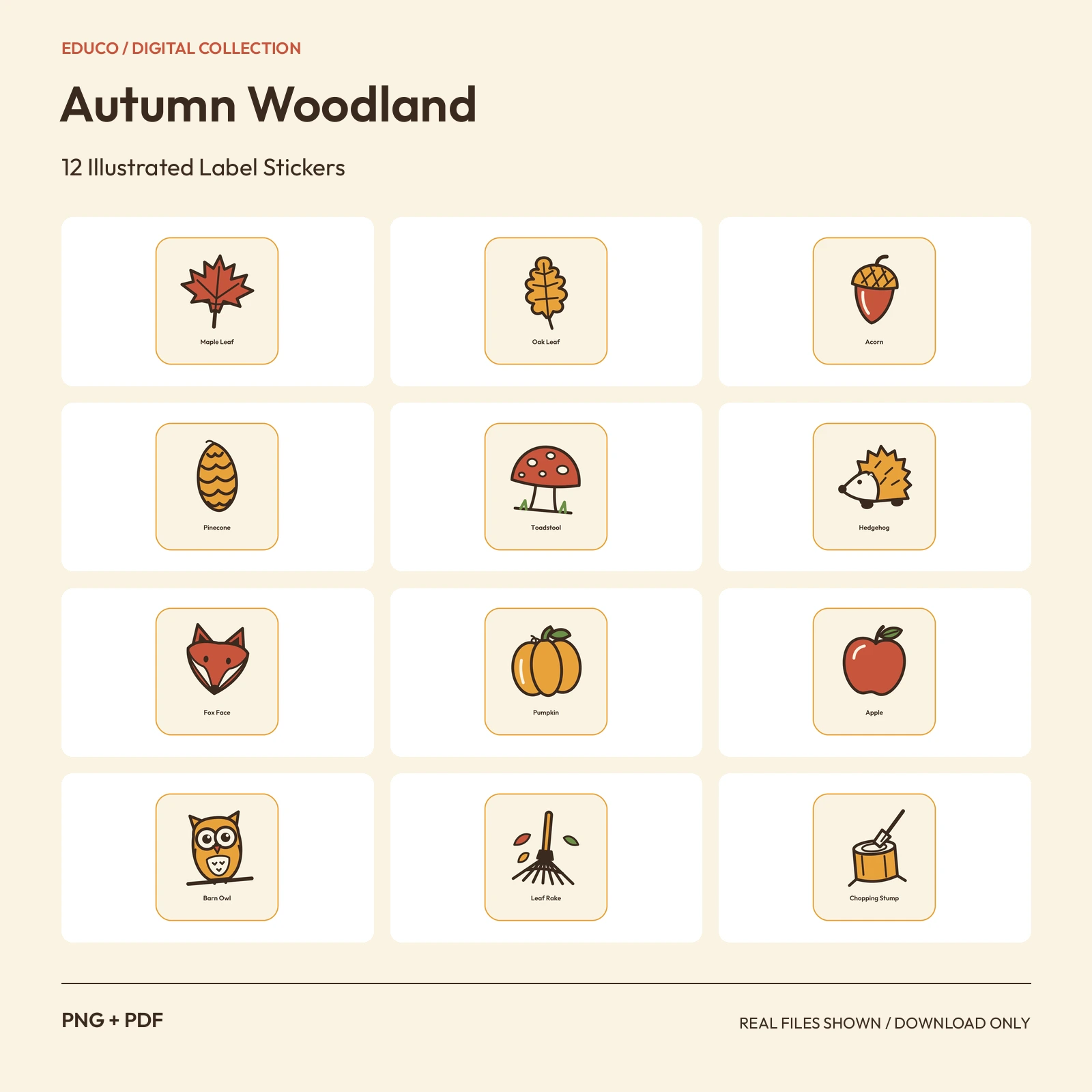 Autumn Woodland - 12 Illustrated Label Stickers preview