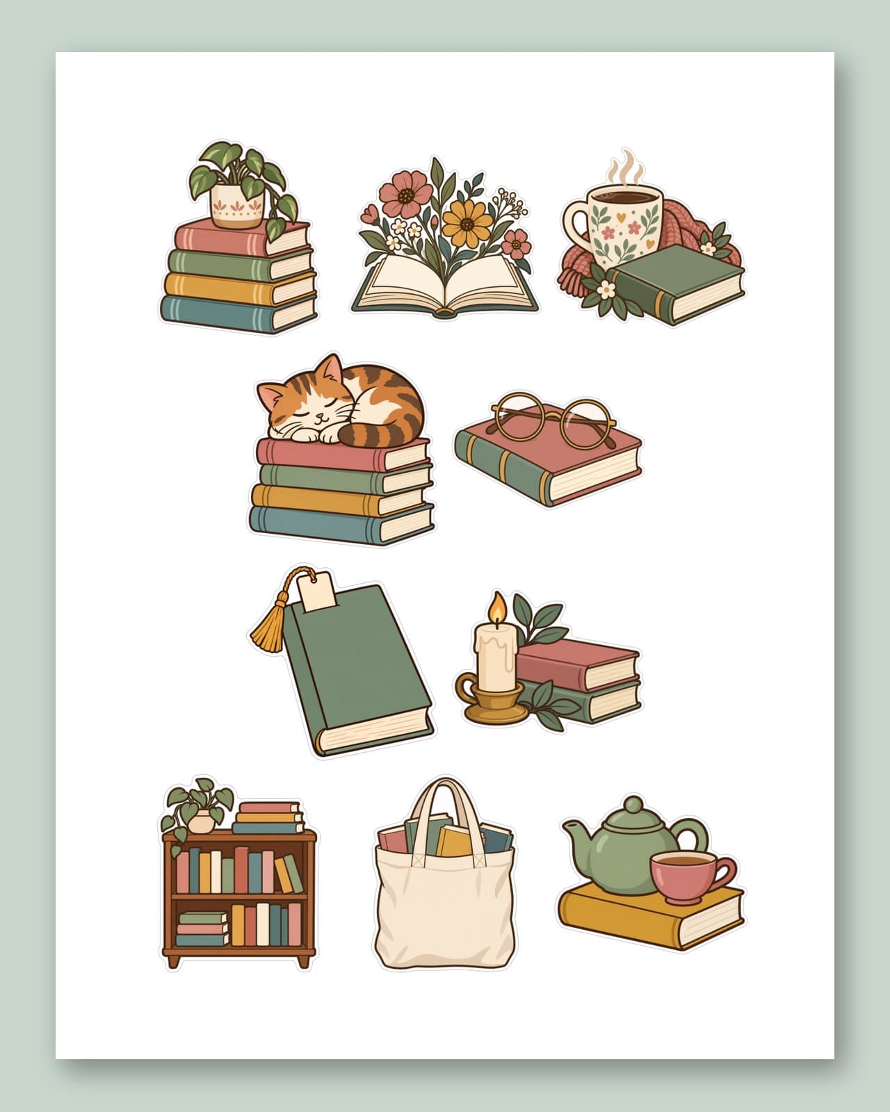 Bookish Sticker Pack – 10 Cozy Reading Printable Stickers, preview 2 of 4