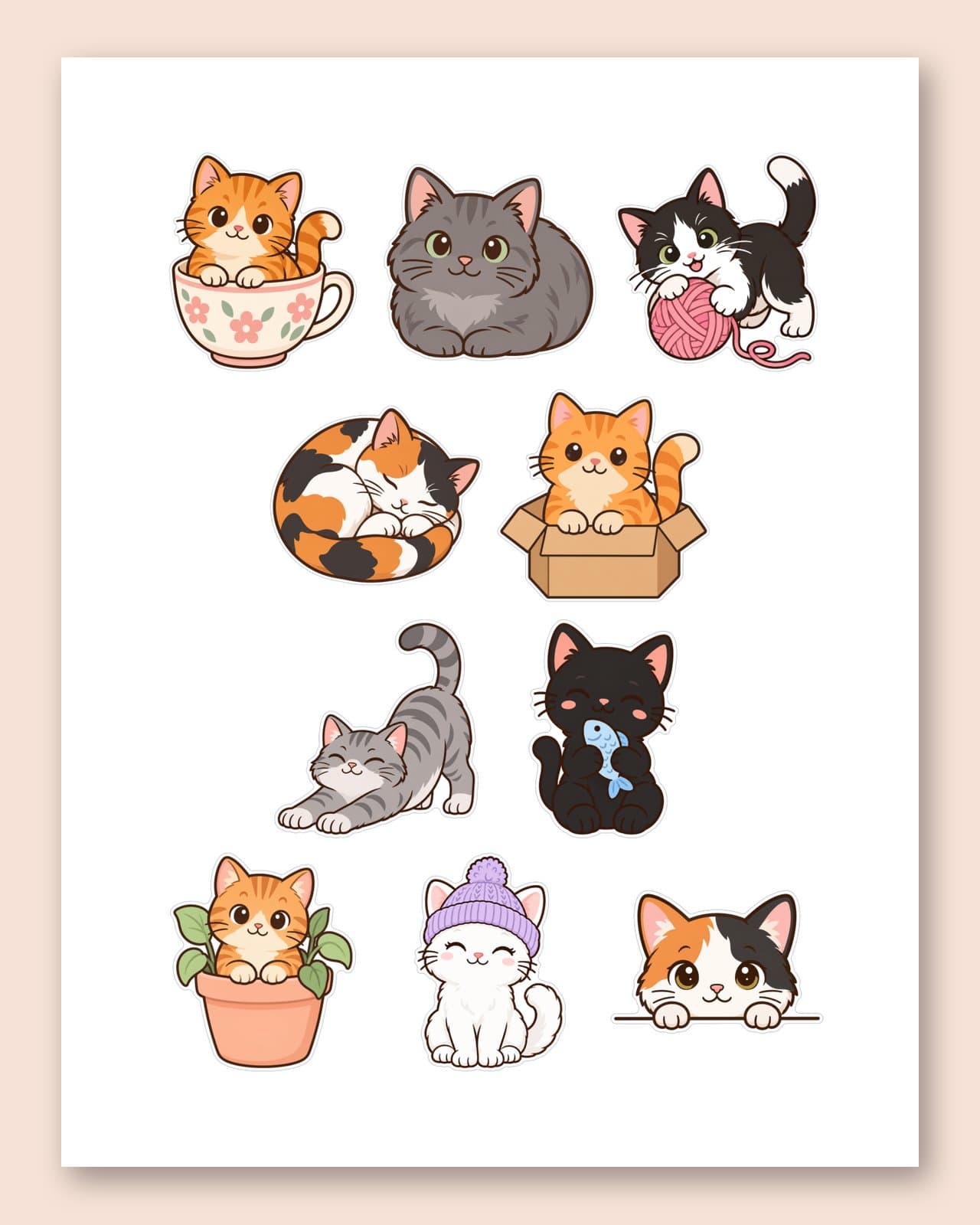 Cozy Cat Sticker Pack – 10 Printable Die-Cut Cat Stickers, preview 2 of 4