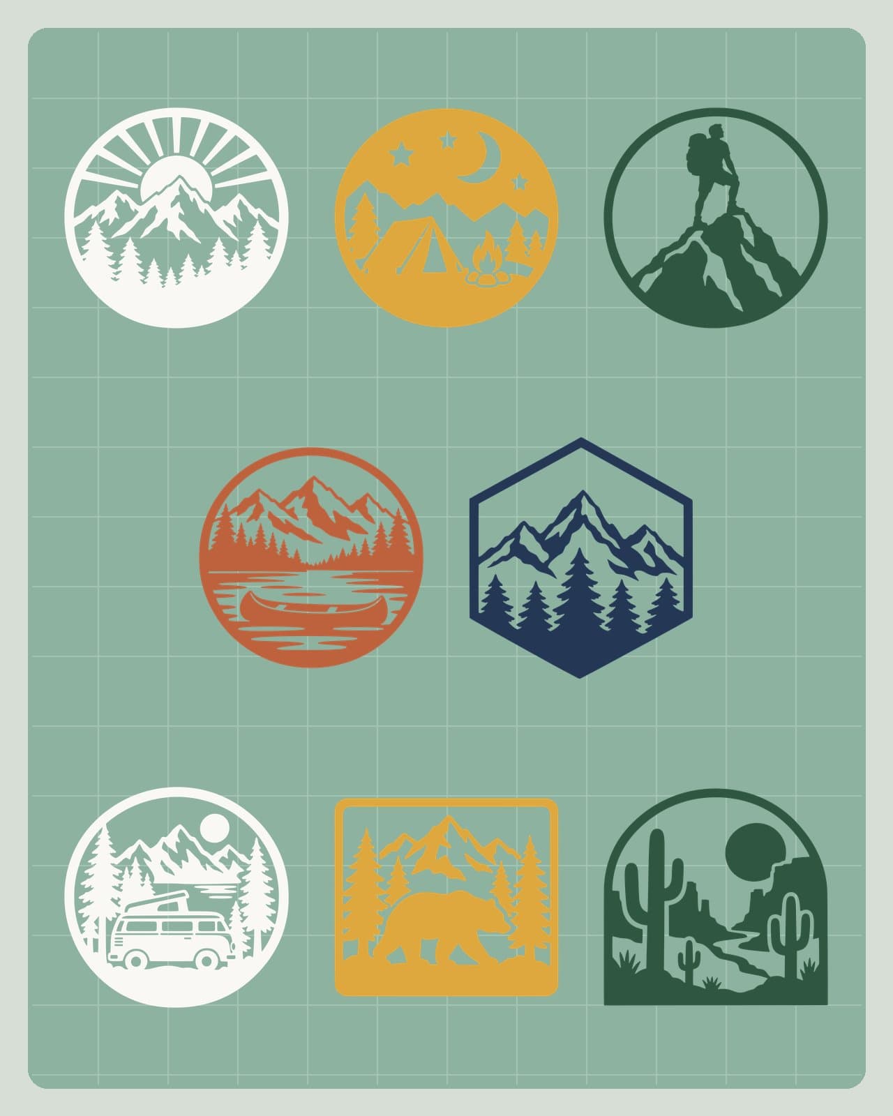 Mountain Adventure SVG Bundle – 8 Outdoor Badge Cut Files, preview 2 of 4