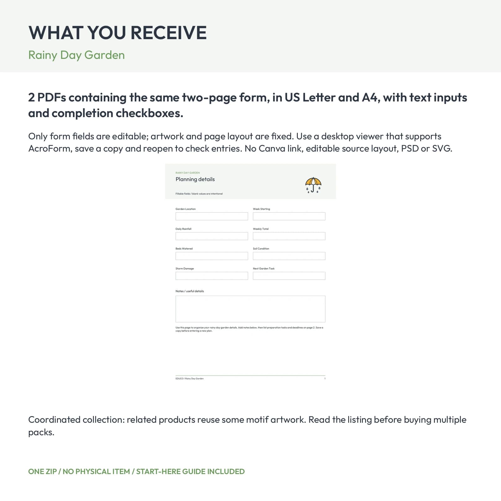 Rainy Day Garden - Fillable PDF Planning Templates, preview 2 of 2