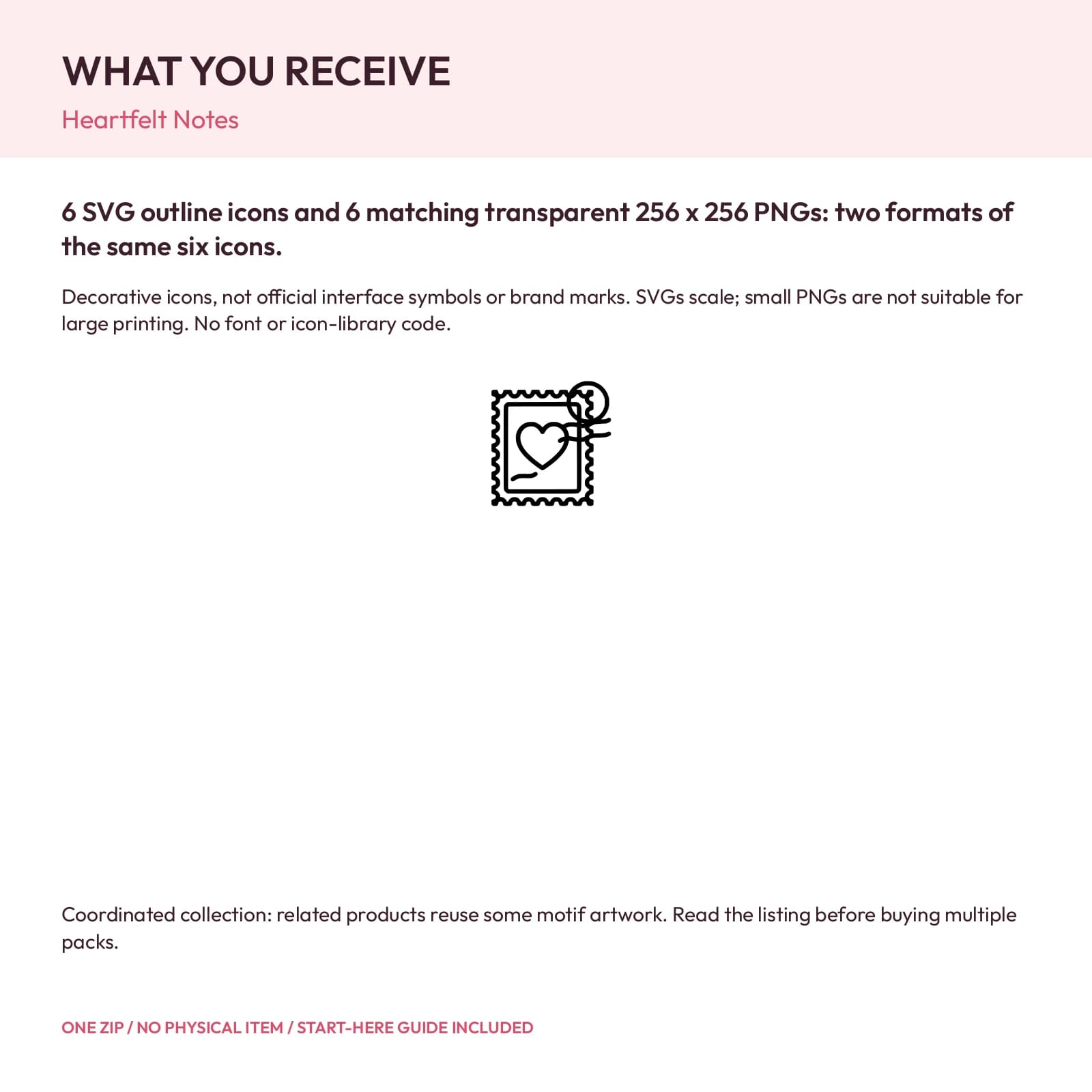 Heartfelt Notes - 6 Monochrome Outline Icons, preview 2 of 2