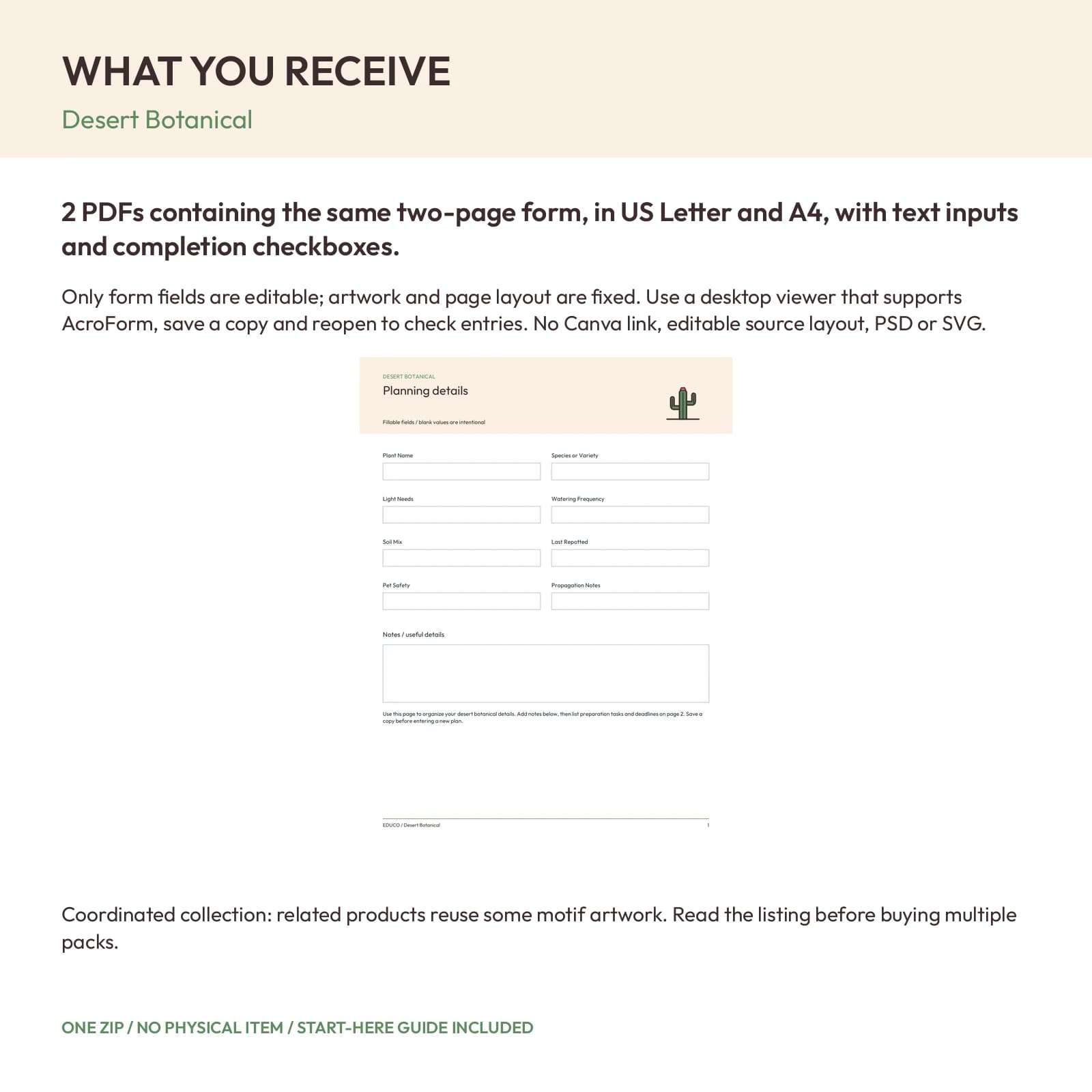 Desert Botanical - Fillable PDF Planning Templates, preview 2 of 2