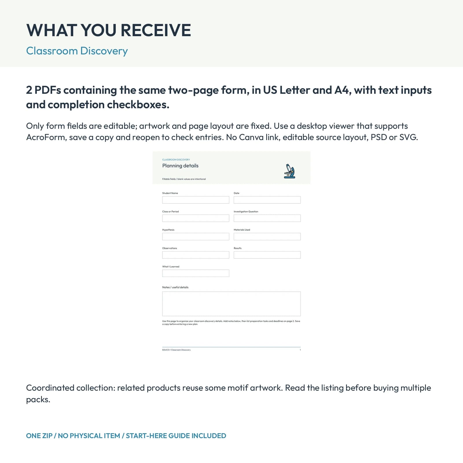 Classroom Discovery - Fillable PDF Planning Templates, preview 2 of 2