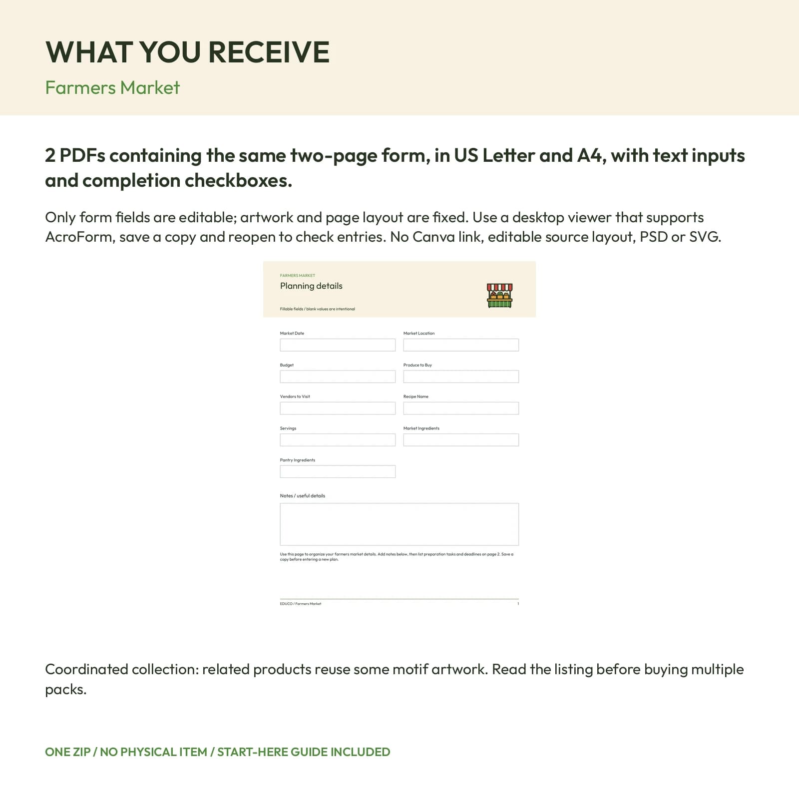 Farmers Market - Fillable PDF Planning Templates, preview 2 of 2