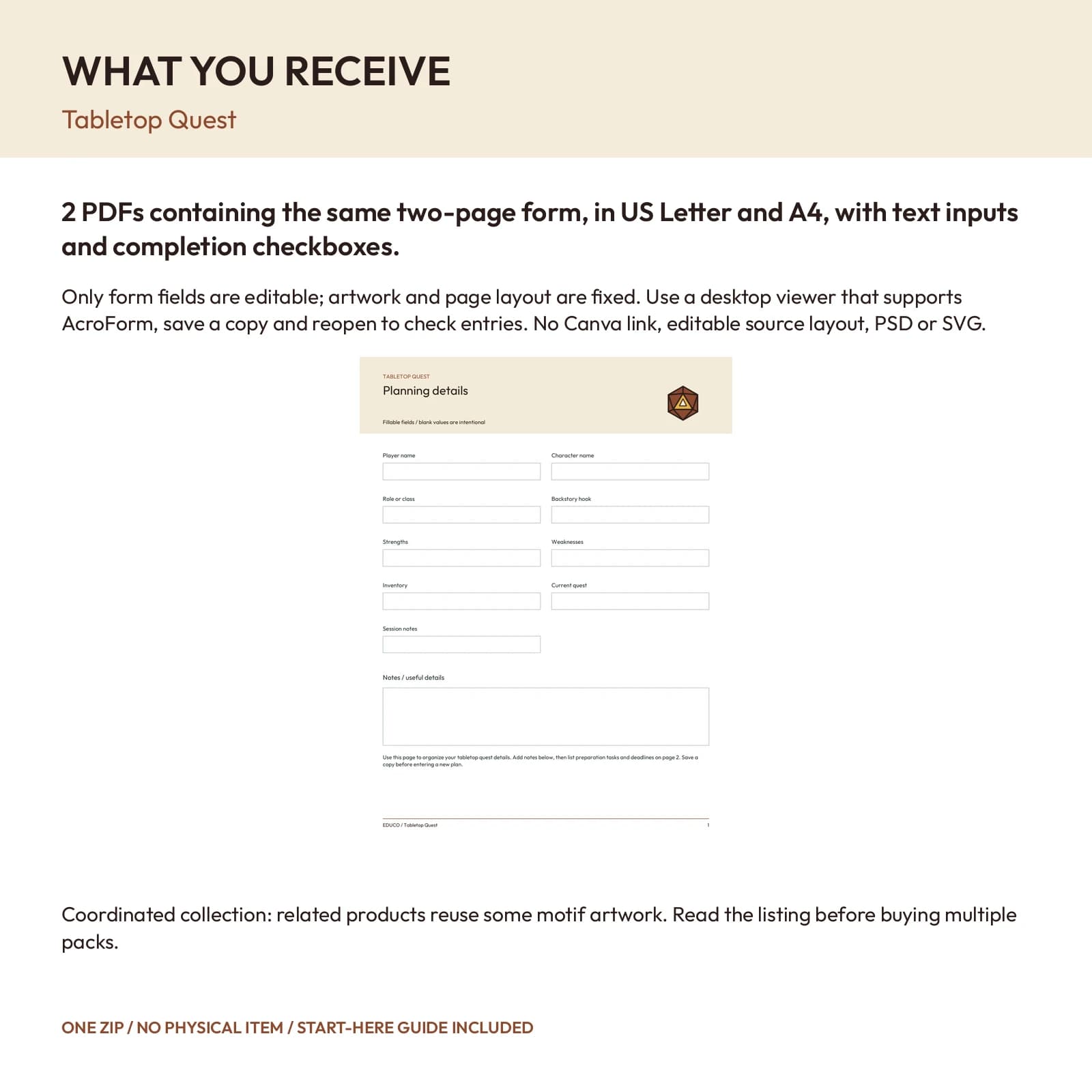 Tabletop Quest - Fillable PDF Planning Templates, preview 2 of 2