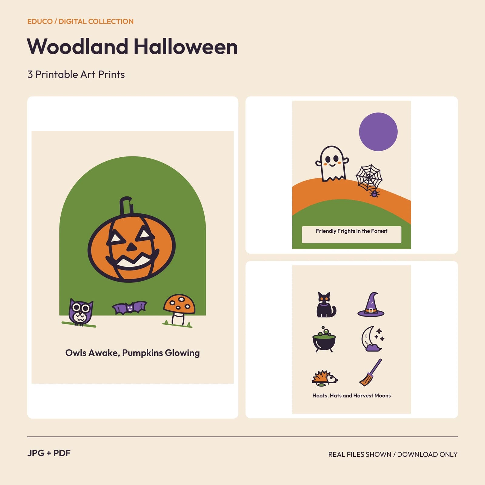 Woodland Halloween - 3 Printable Art Prints, preview 1 of 2