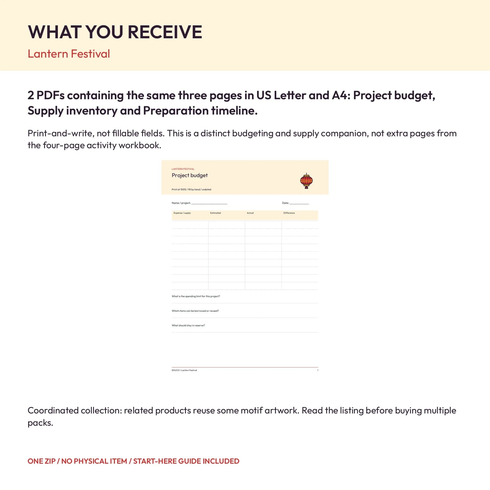 Lantern Festival - Project Budget and Supply Planner, preview 2 of 2